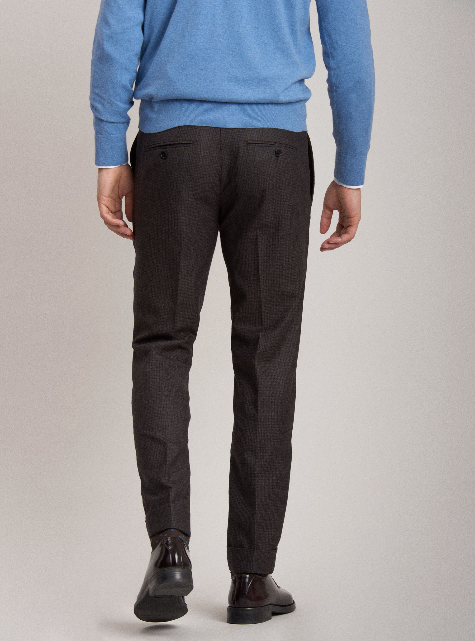 Micro check trousers with double pleats in super 100" wool, NAVY BLUE