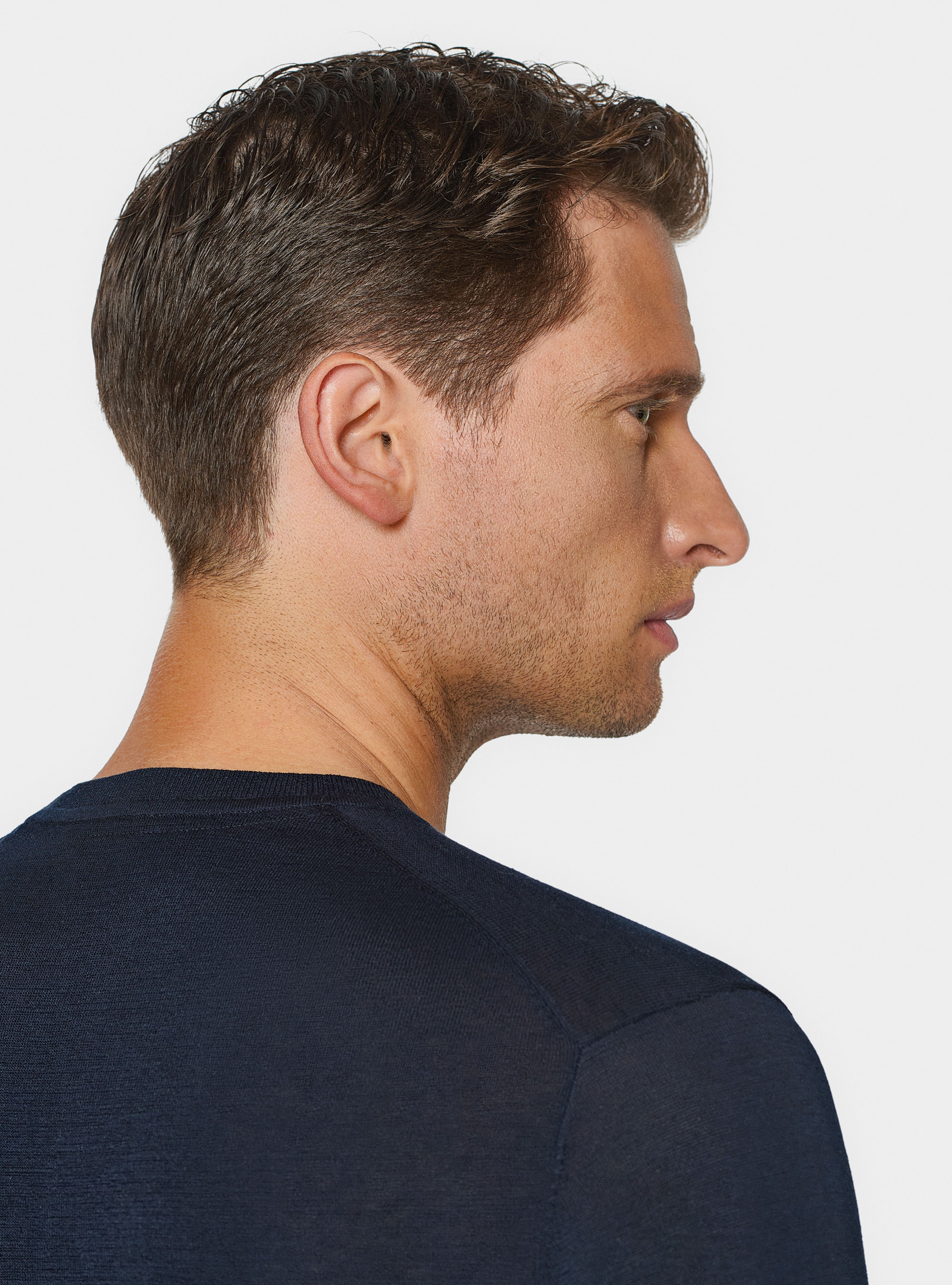 Cotton and silk crew-neck sweater, NAVY BLUE