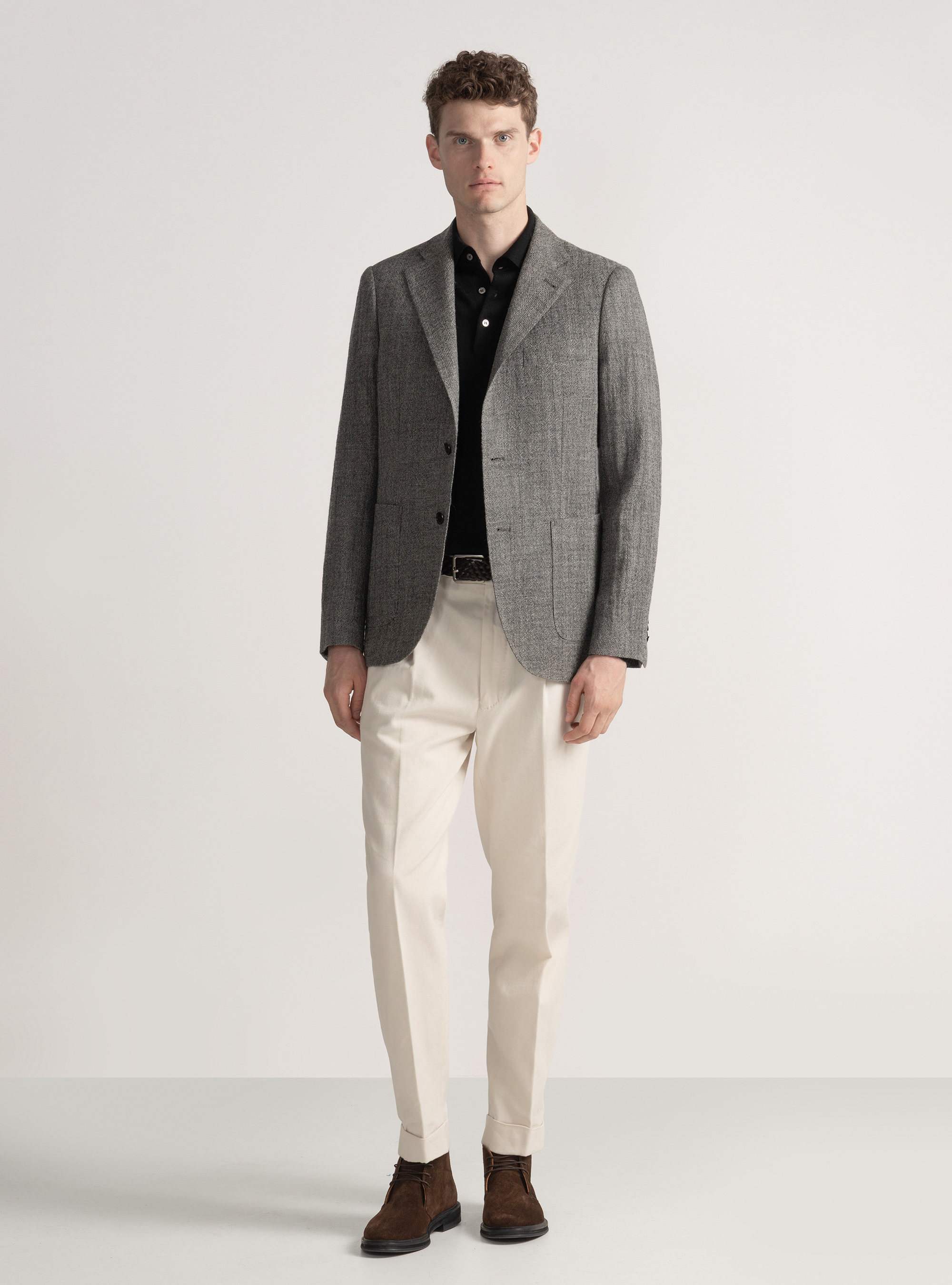 Americana de lana pura con estampado Príncipe de Gales, GRIS MARENGO