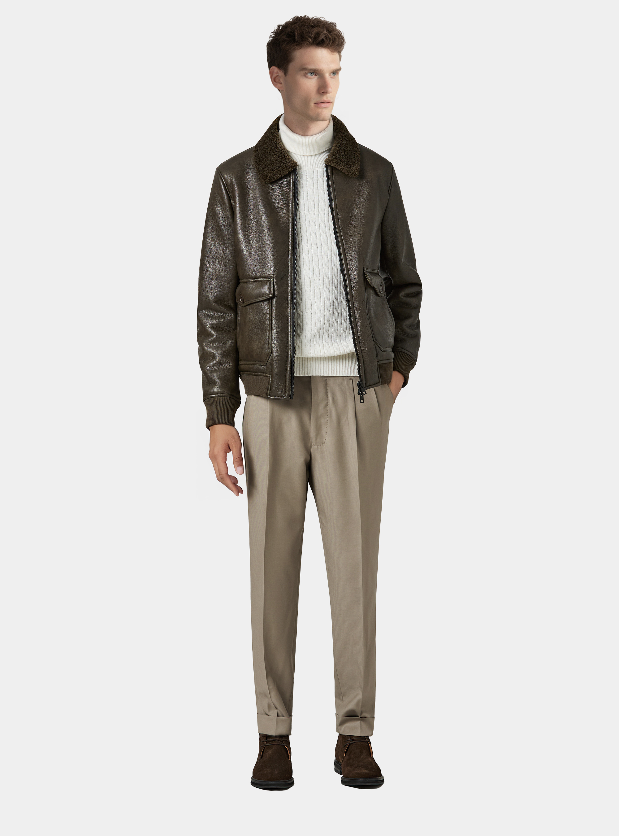 Bomber in similpelle con tasconi, MILITARE 0609C