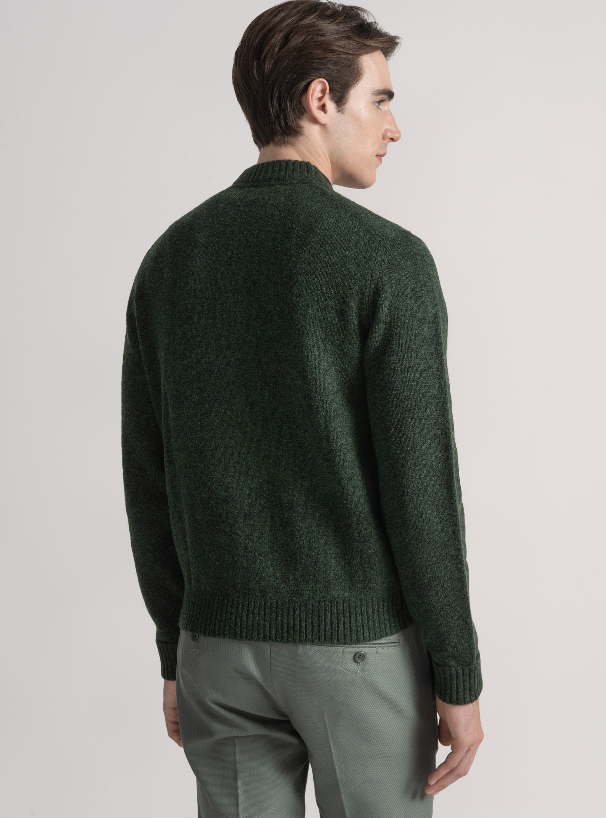 Shetland wool knit cardigan, GREEN