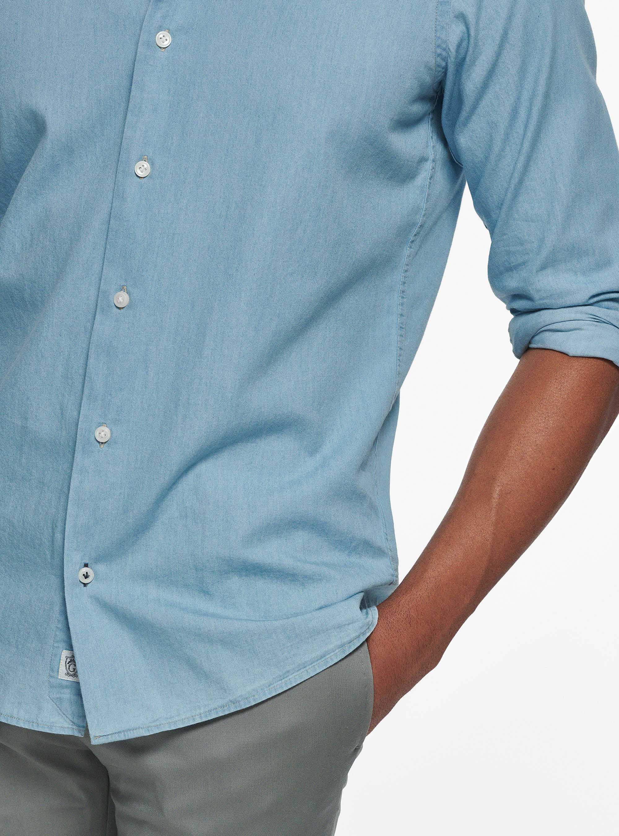 Camicia in cotone chambray, AZZURRO
