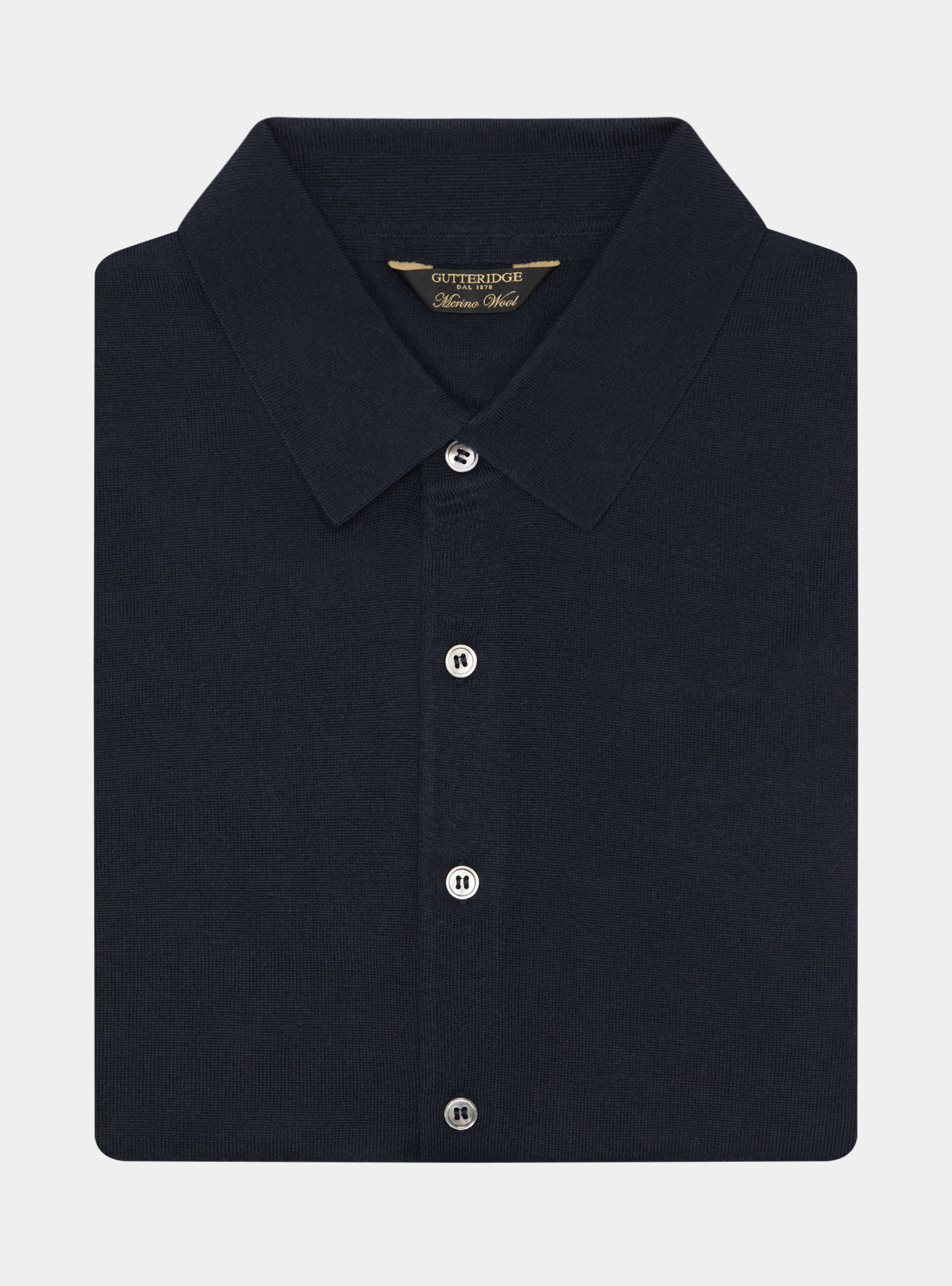Polo camicia in maglia lana merino extrafine, BLU NAVY