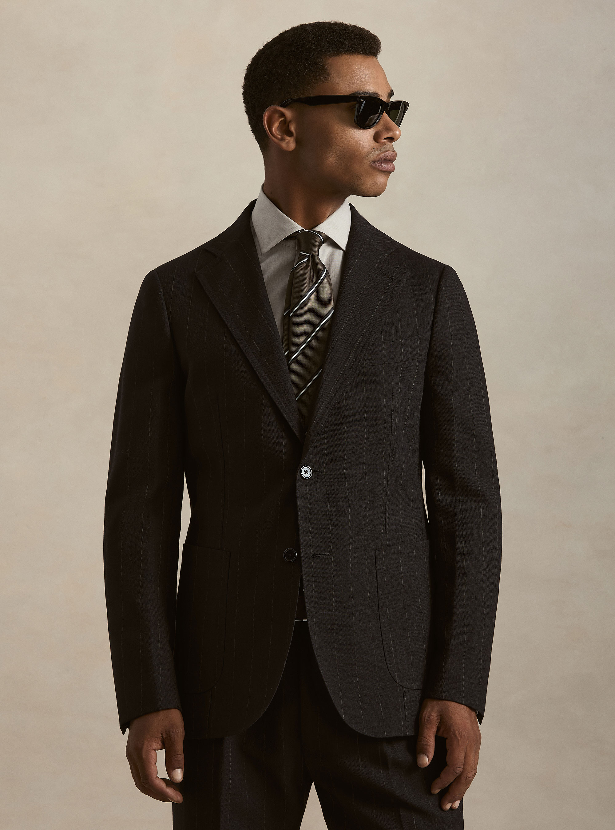 Striped Pure Wool Herringbone Blazer, NAVY BLUE