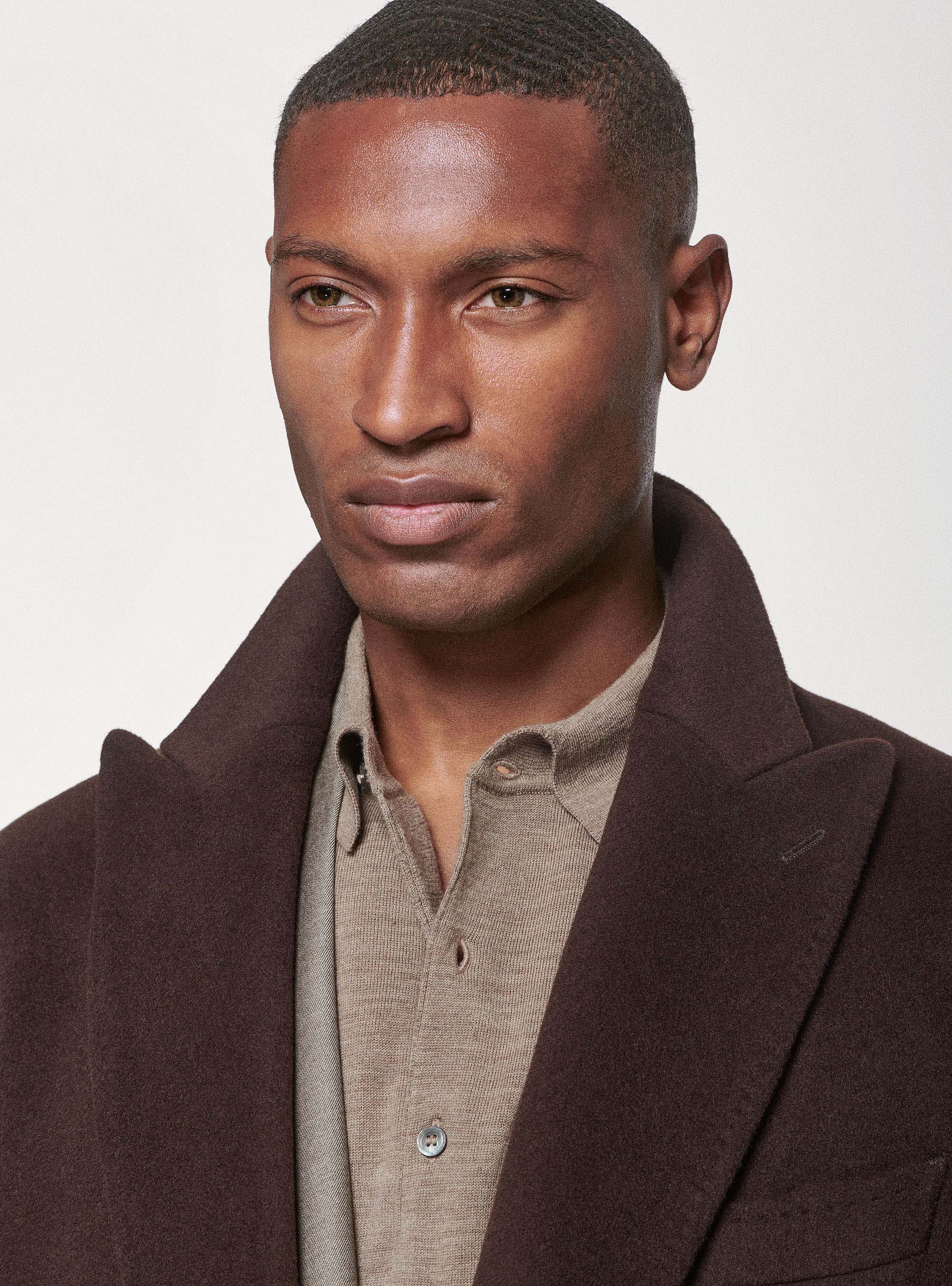 Wool and cashmere double-breasted coat, BROWN