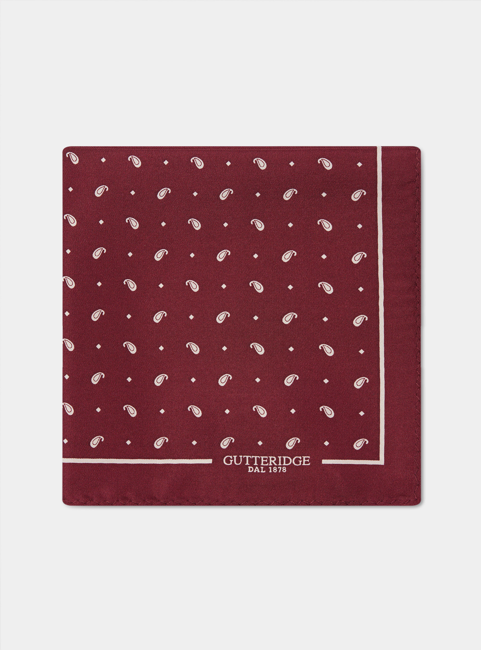Printed silk paisley pocket square, BE BORDEAUX/ECRU