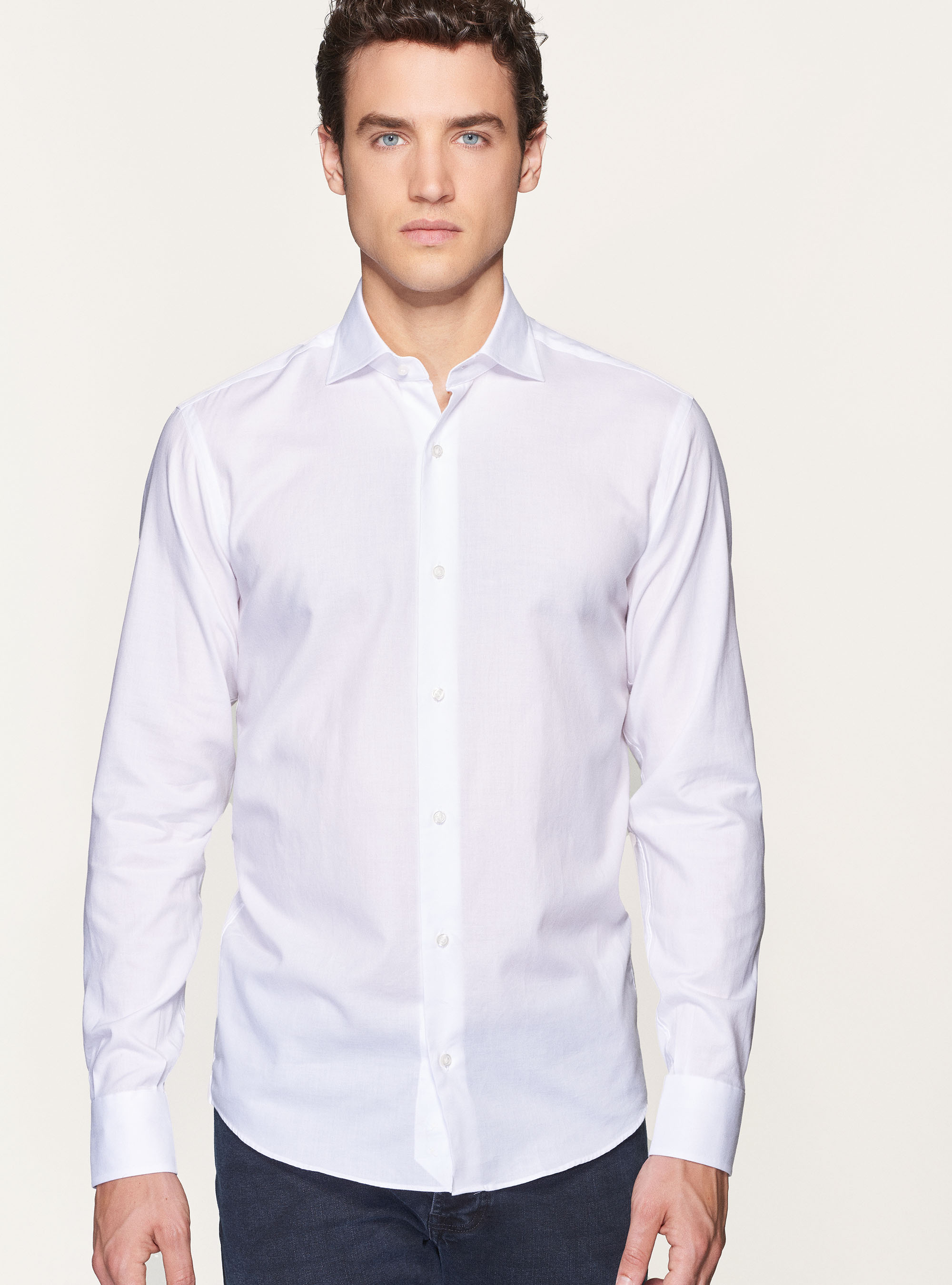 Camicia in flanella unita di cotone, BIANCO