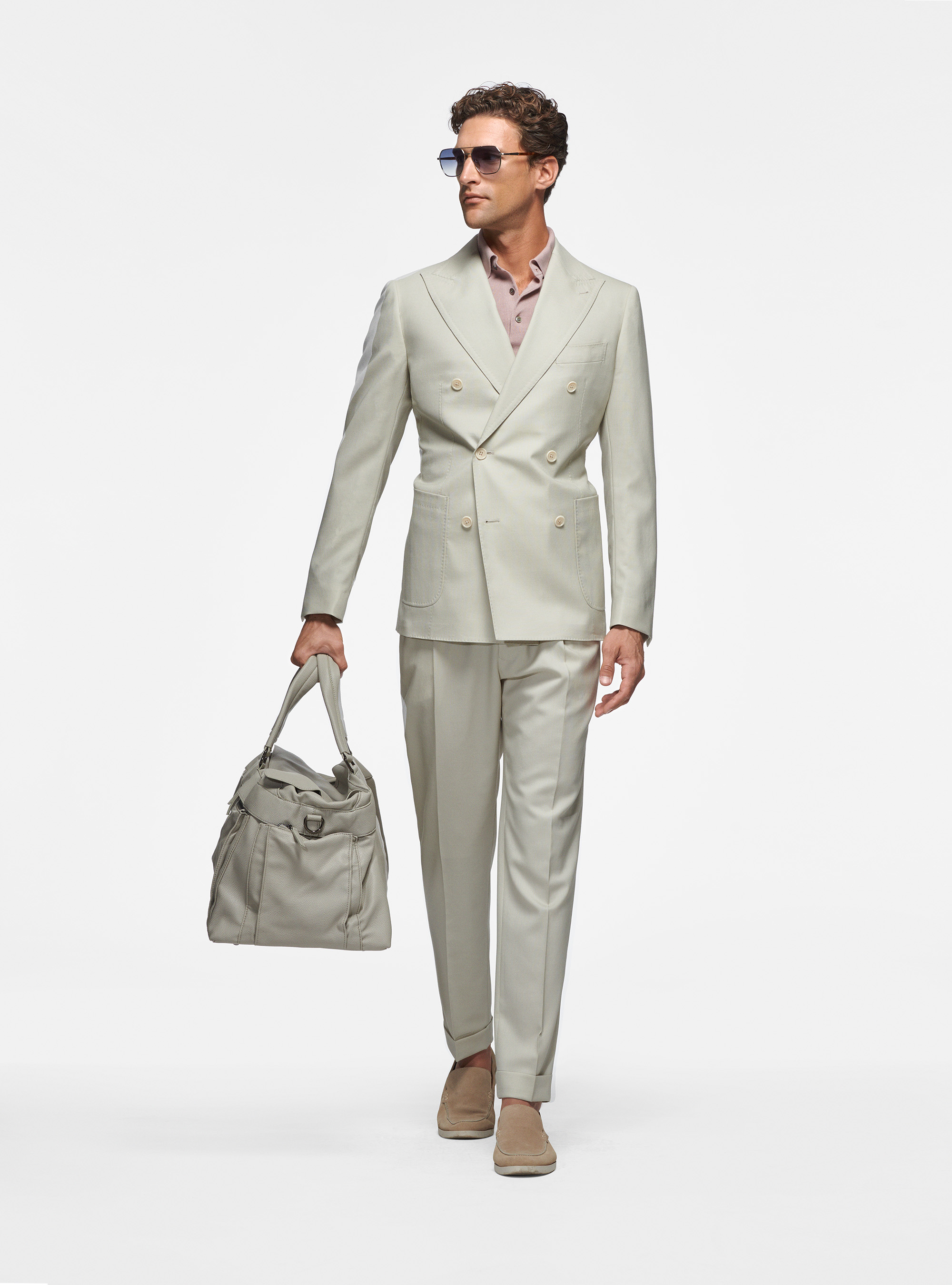 Abito doppiopetto in lana panna, 