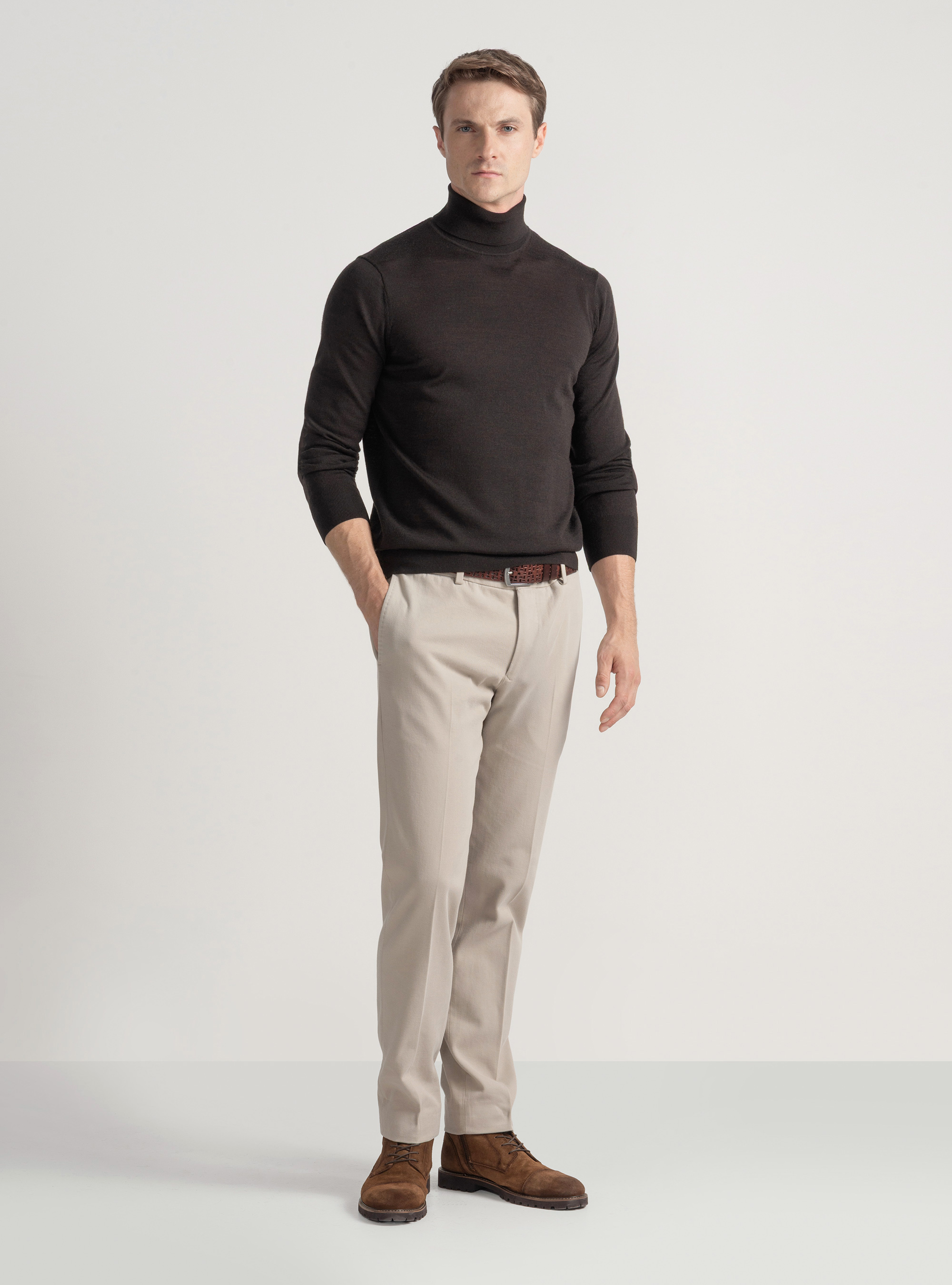 Pantaloni in twill di cotone e cashmere, ECRU