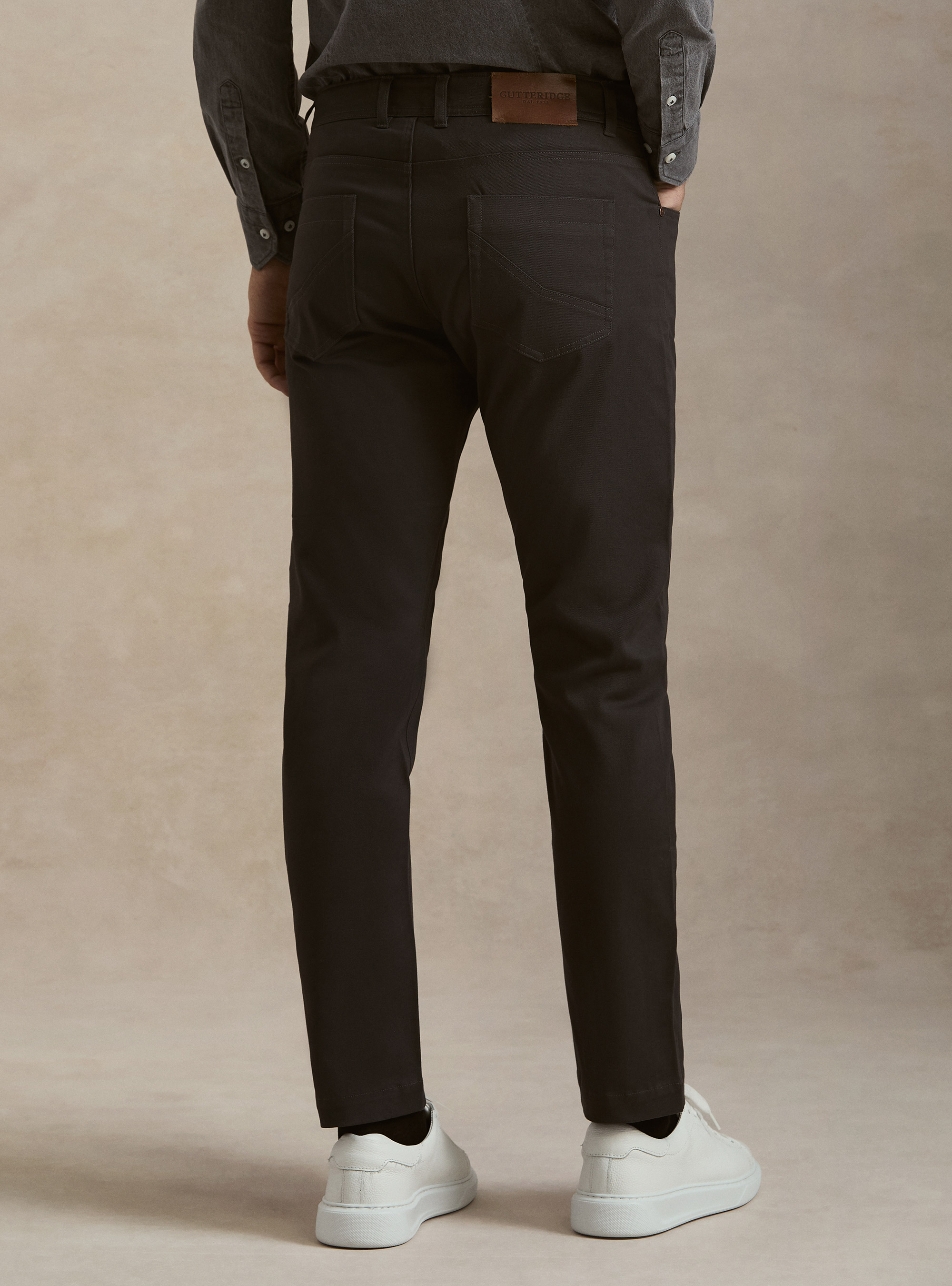 Pantalon 5 poches en m&eacute;lange coton armur&eacute;, ASFALTO 0112C