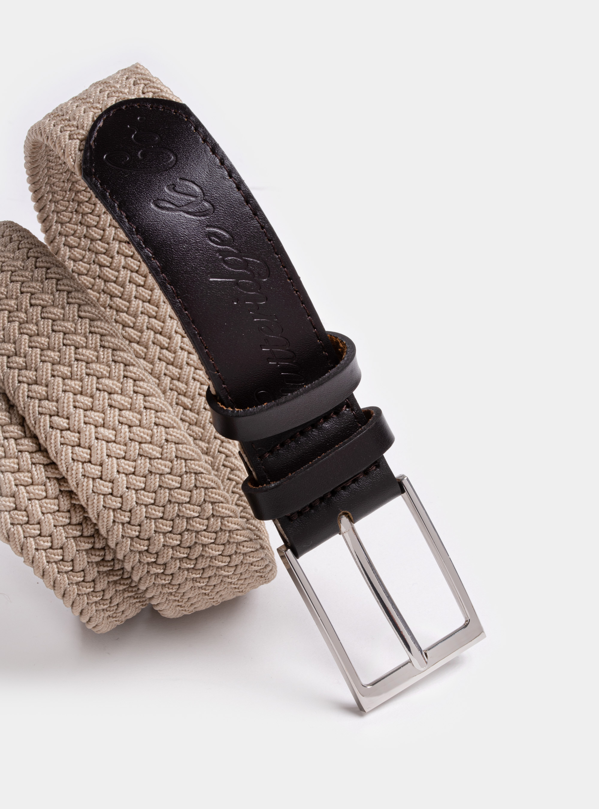 Elasticised braided belt, ECRU