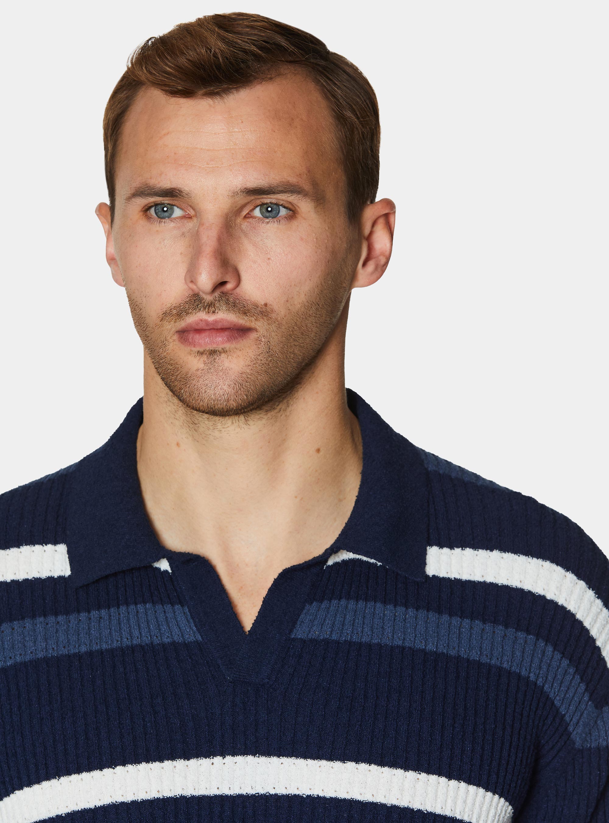 Polo rigata in maglia boucl&egrave;, BLU NAVY