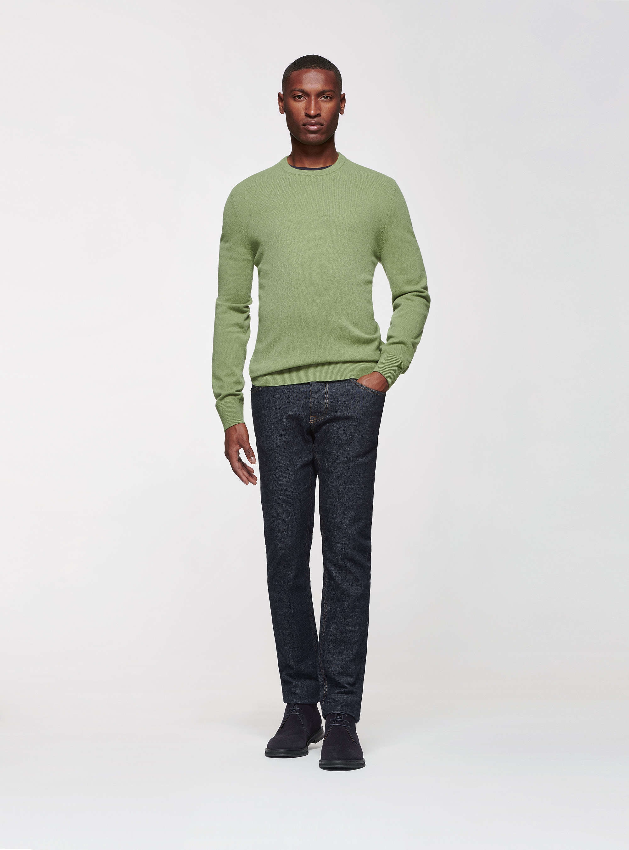 Maglia girocollo in lana lambswool e cashmere, OLIVA