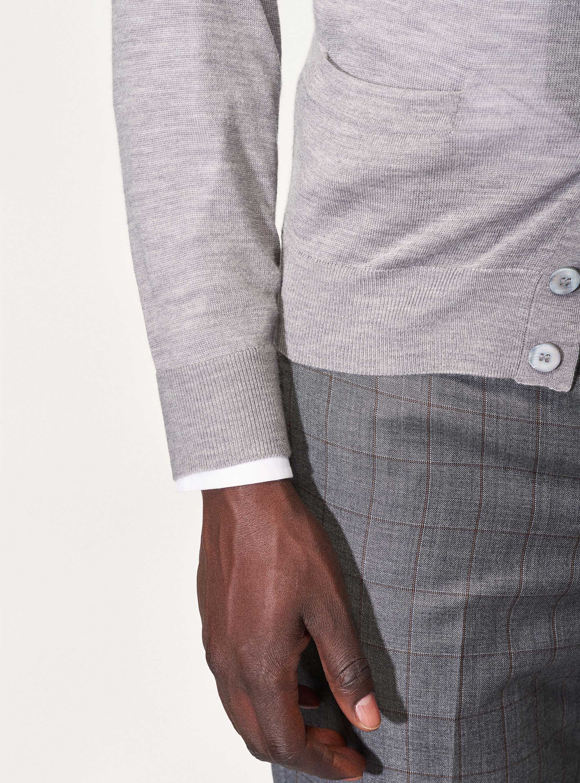 Buttoned cardigan in pure merino wool, LIGHT GREY MELANGE