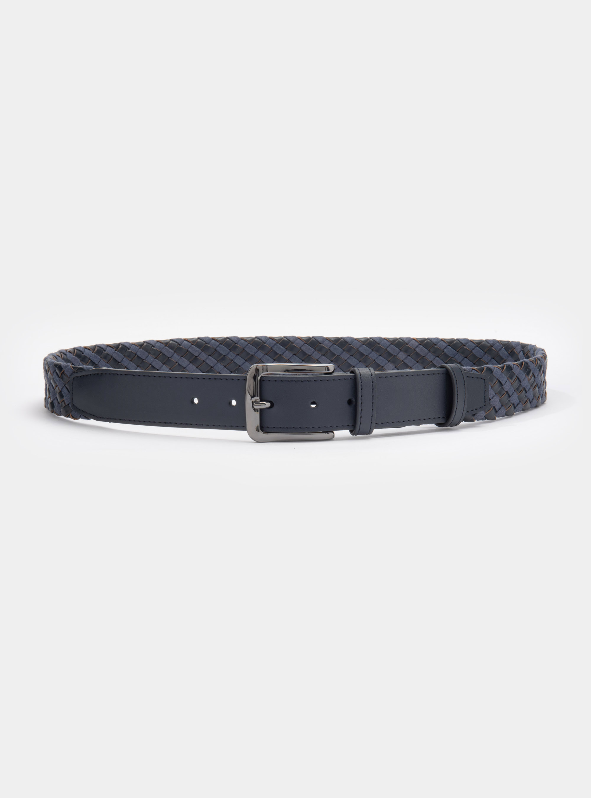 Leather and rope braided belt, NAVY BLUE