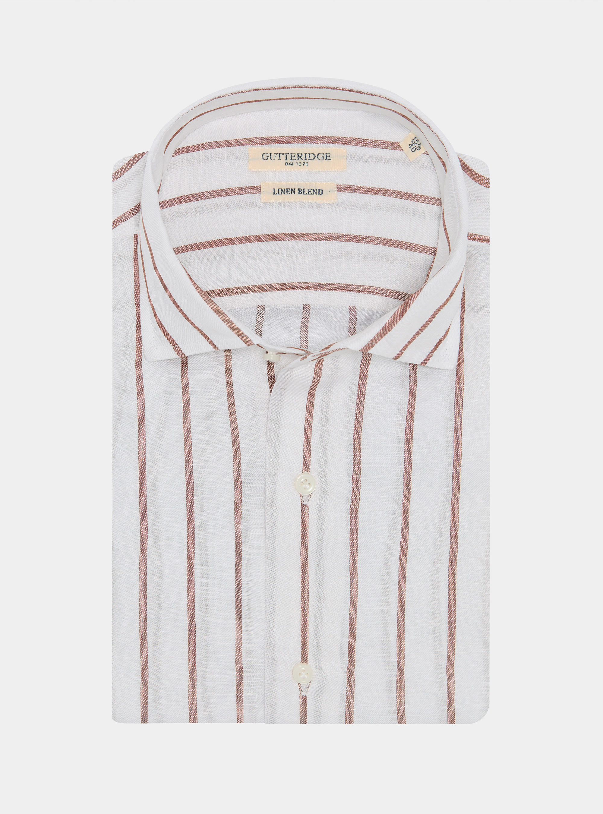 Camisa de rayas en mezcla de lino, MARRON