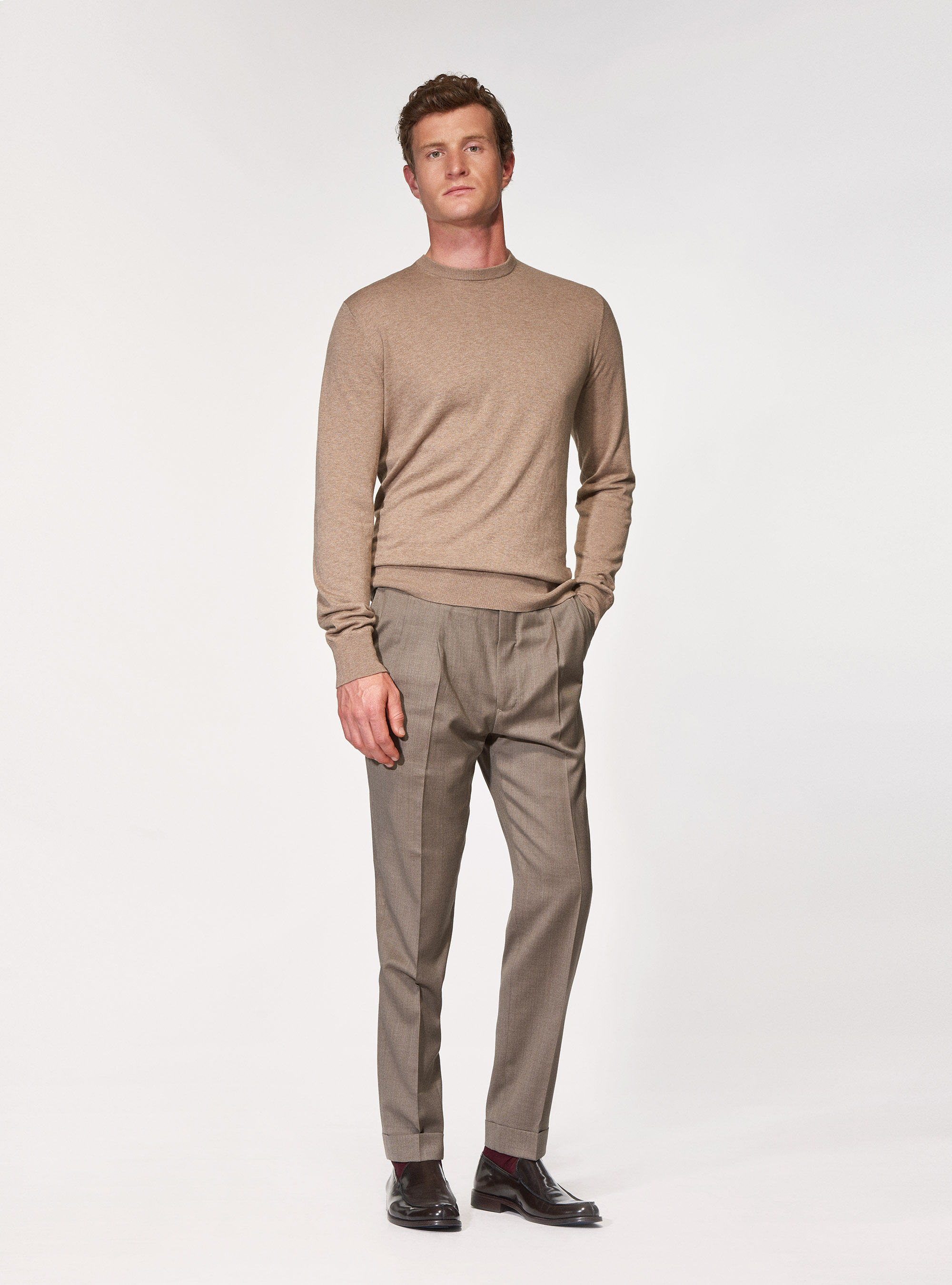 Maglia girocollo in cotone seta e cashmere, ECRU