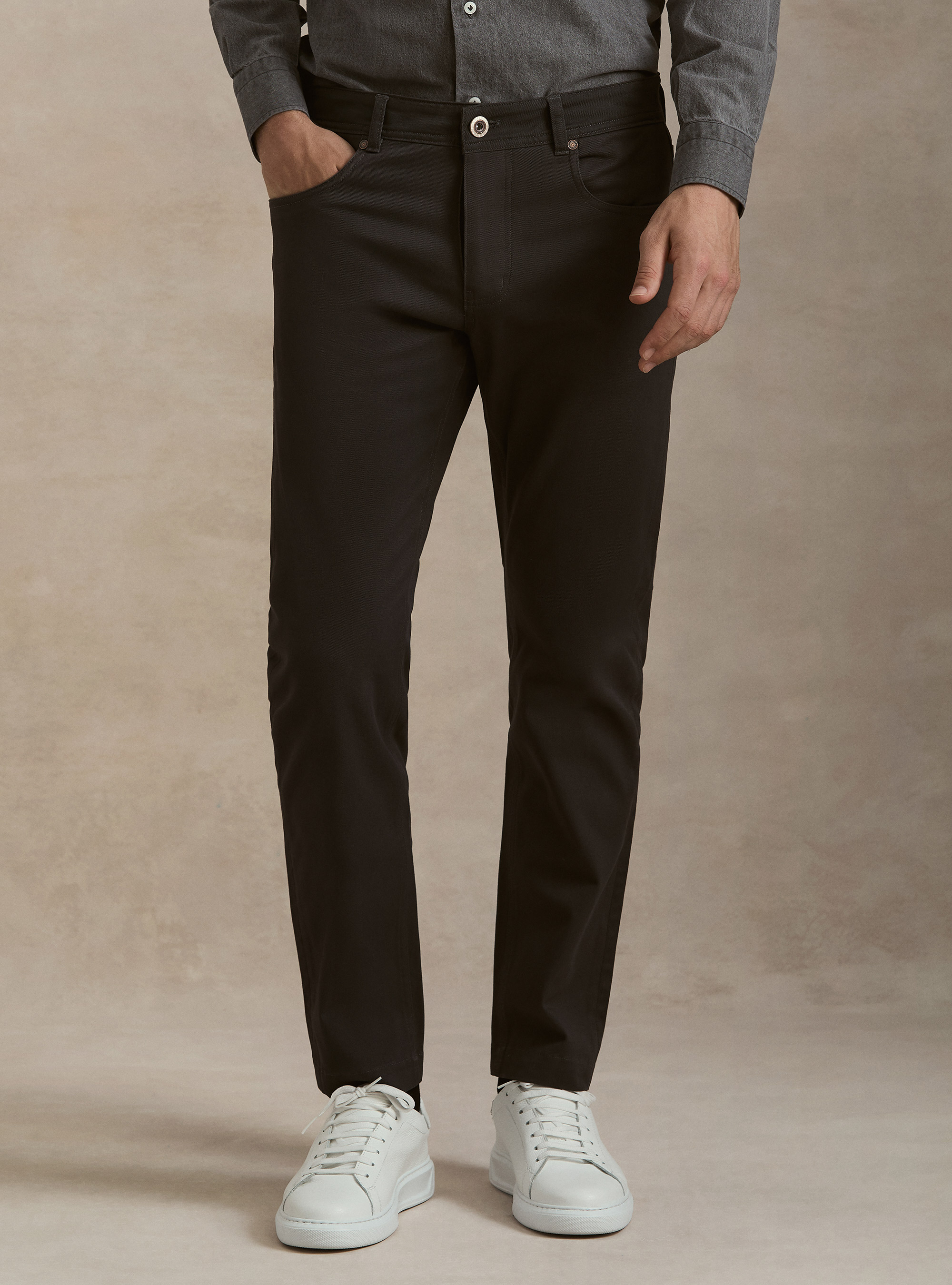 Pantalon 5 poches en m&eacute;lange coton armur&eacute;, ASFALTO 0112C