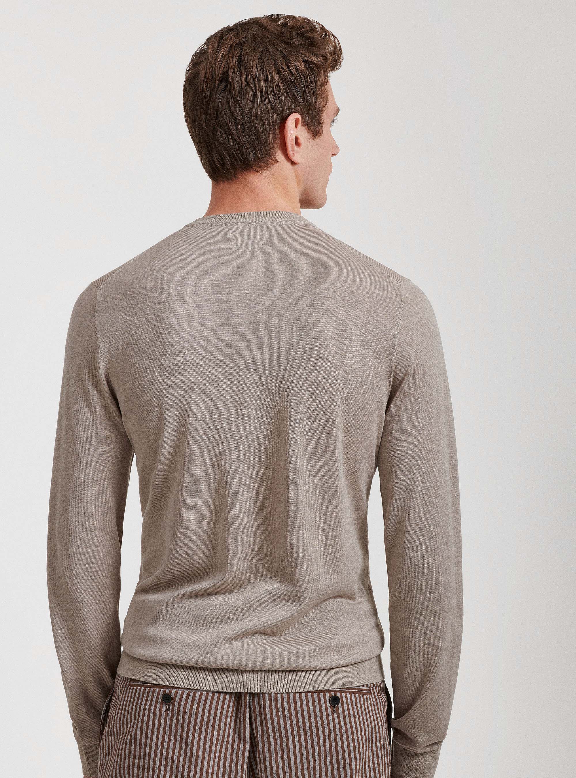 Maglia girocollo in seta e cotone, SABBIA