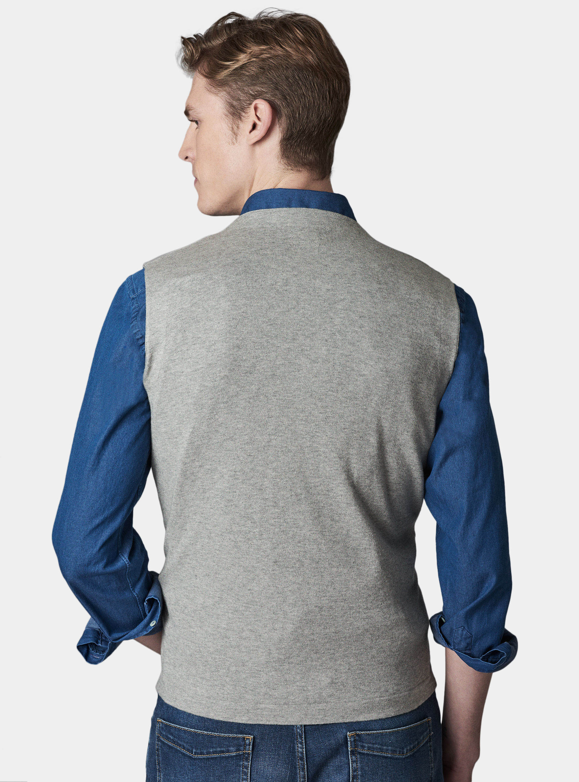 Gilet doppiopetto in cotone seta e cashmere, GRIGIO CHIARO MELANGE