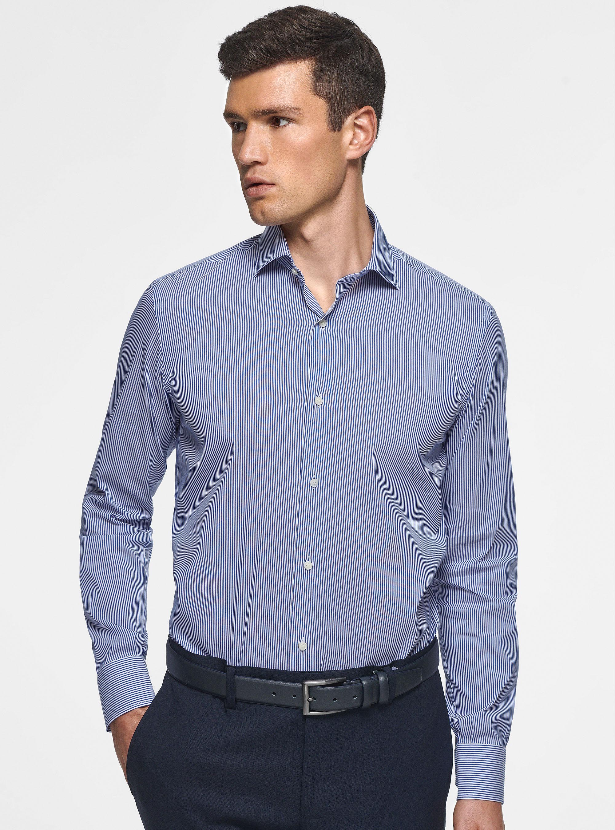 Stretch poplin striped shirt, BLUE