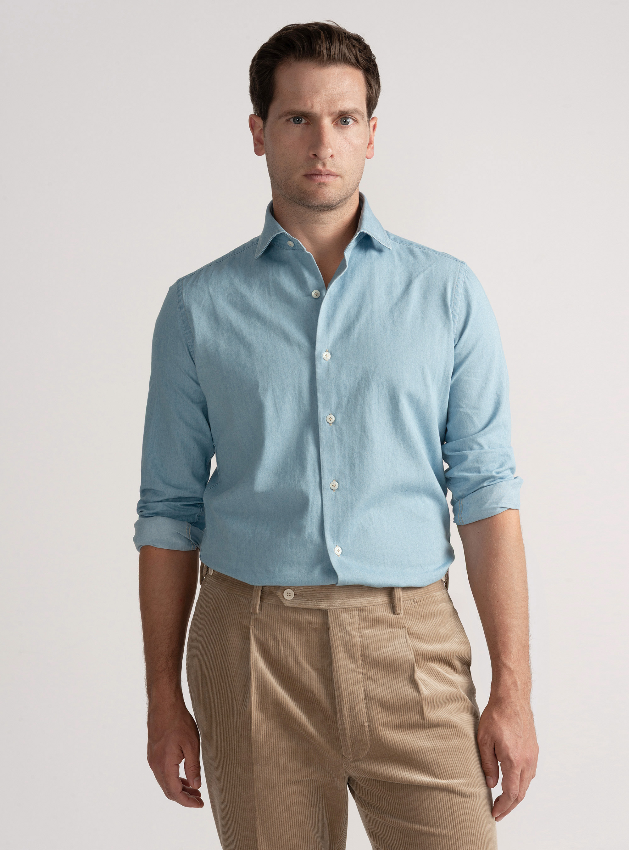 Cotton chambray shirt, LIGHT BLUE
