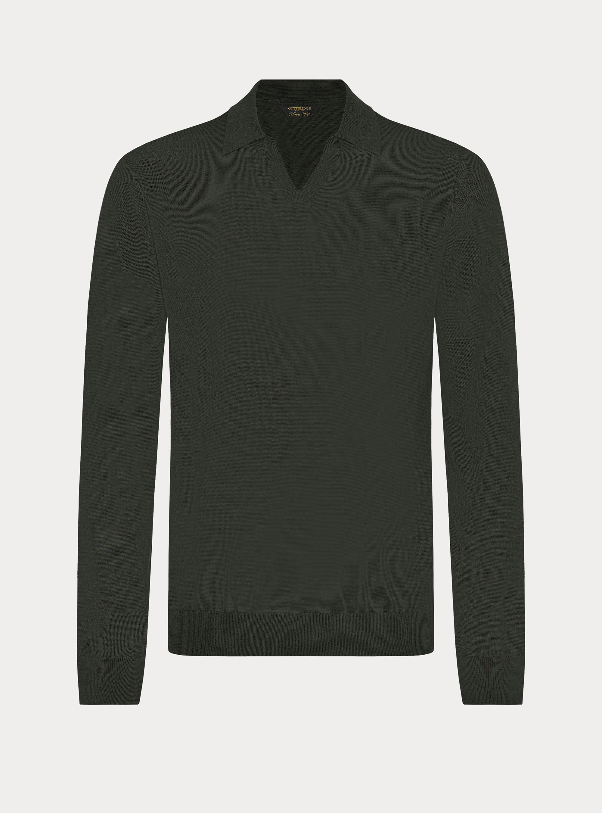 Polo collo senza bottoni in maglia lana merino, MILITARE 0609C