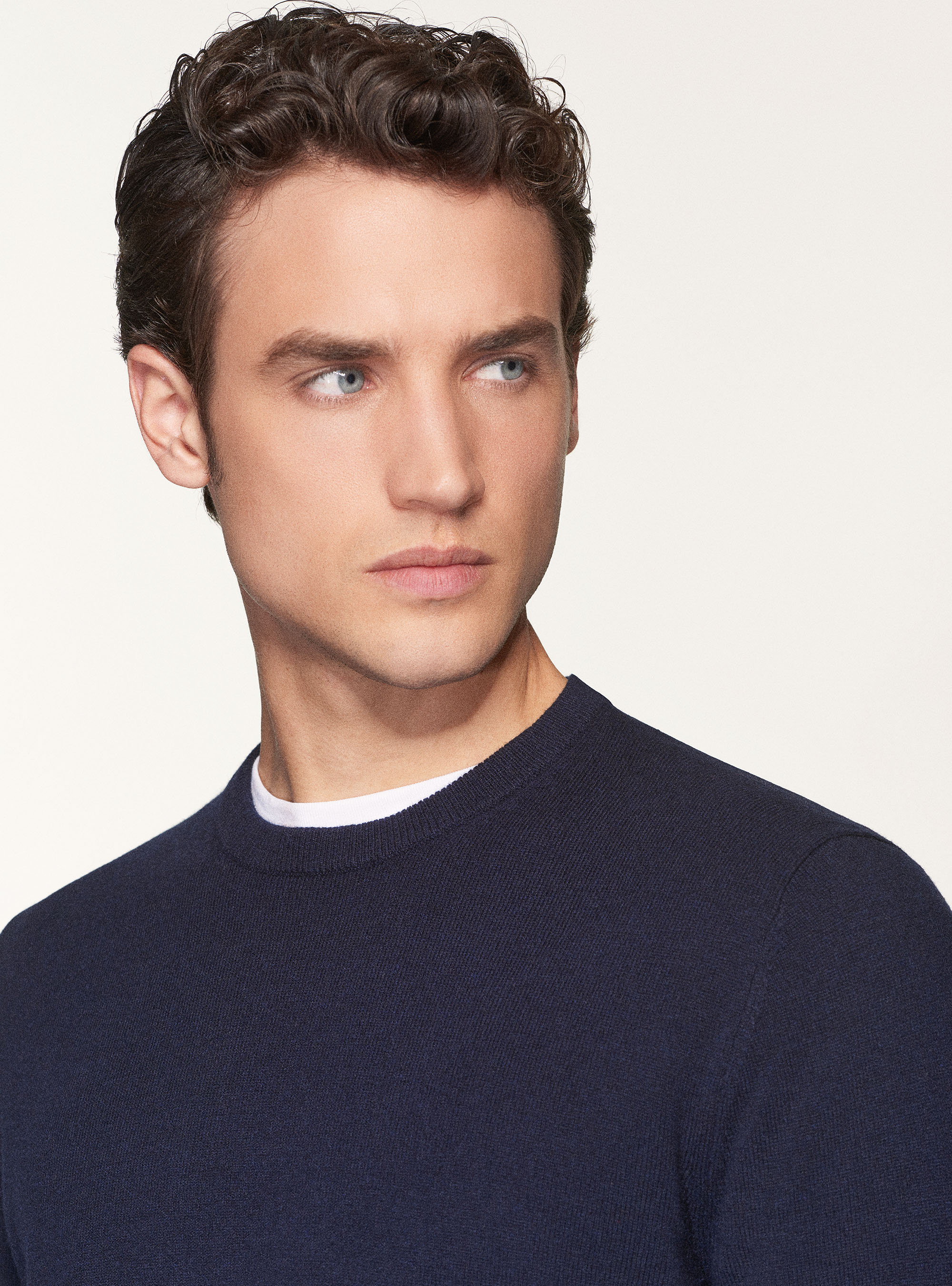 Maglia girocollo in lana lambswool e cashmere, BLU NAVY