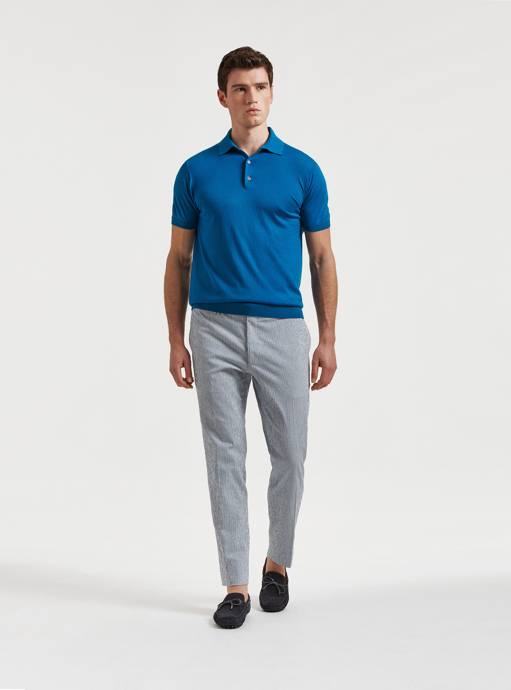 Silk cotton polo shirt, PETROL
