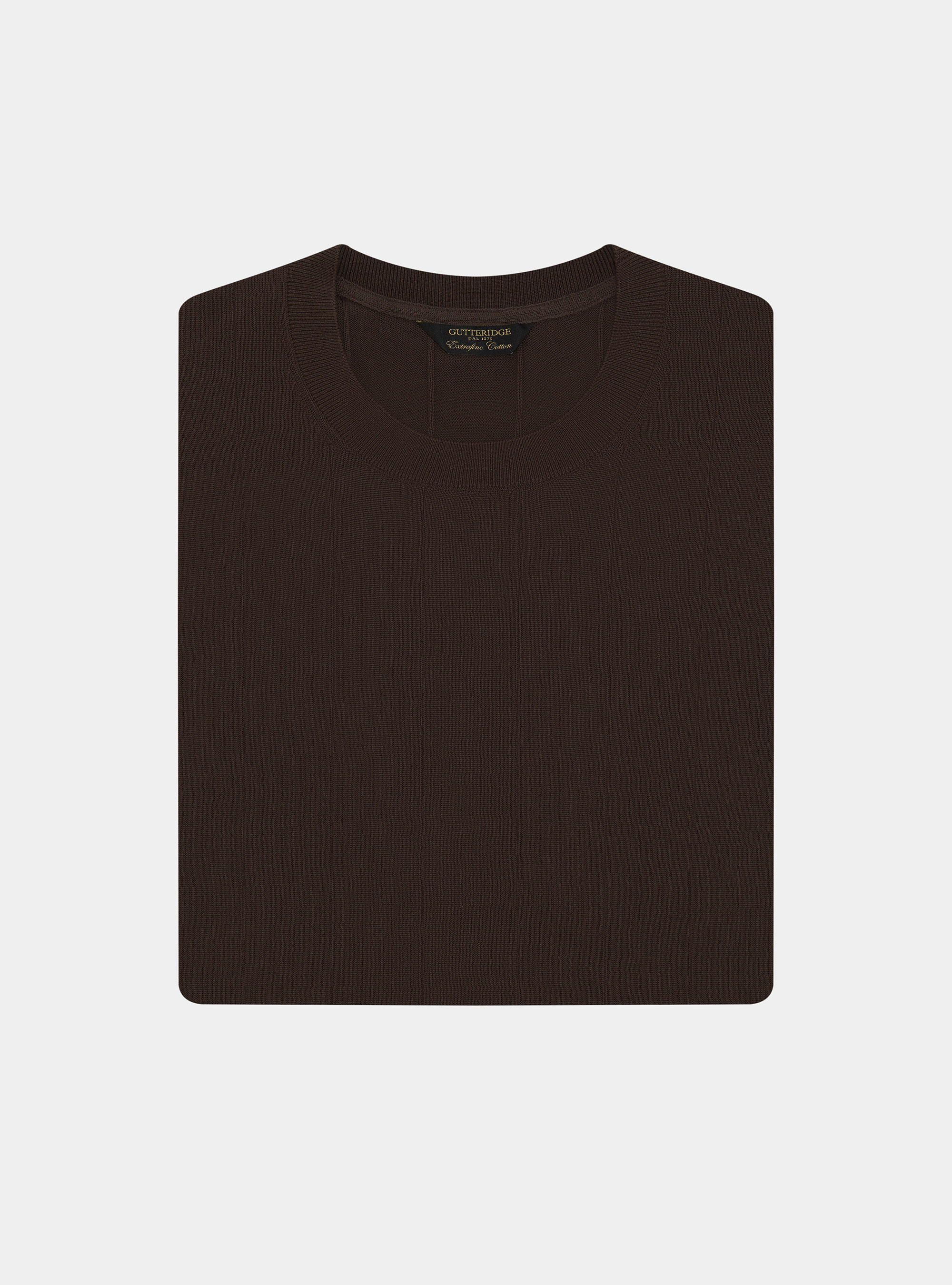 Maglia in puro cotone costa piatta, MARRONE