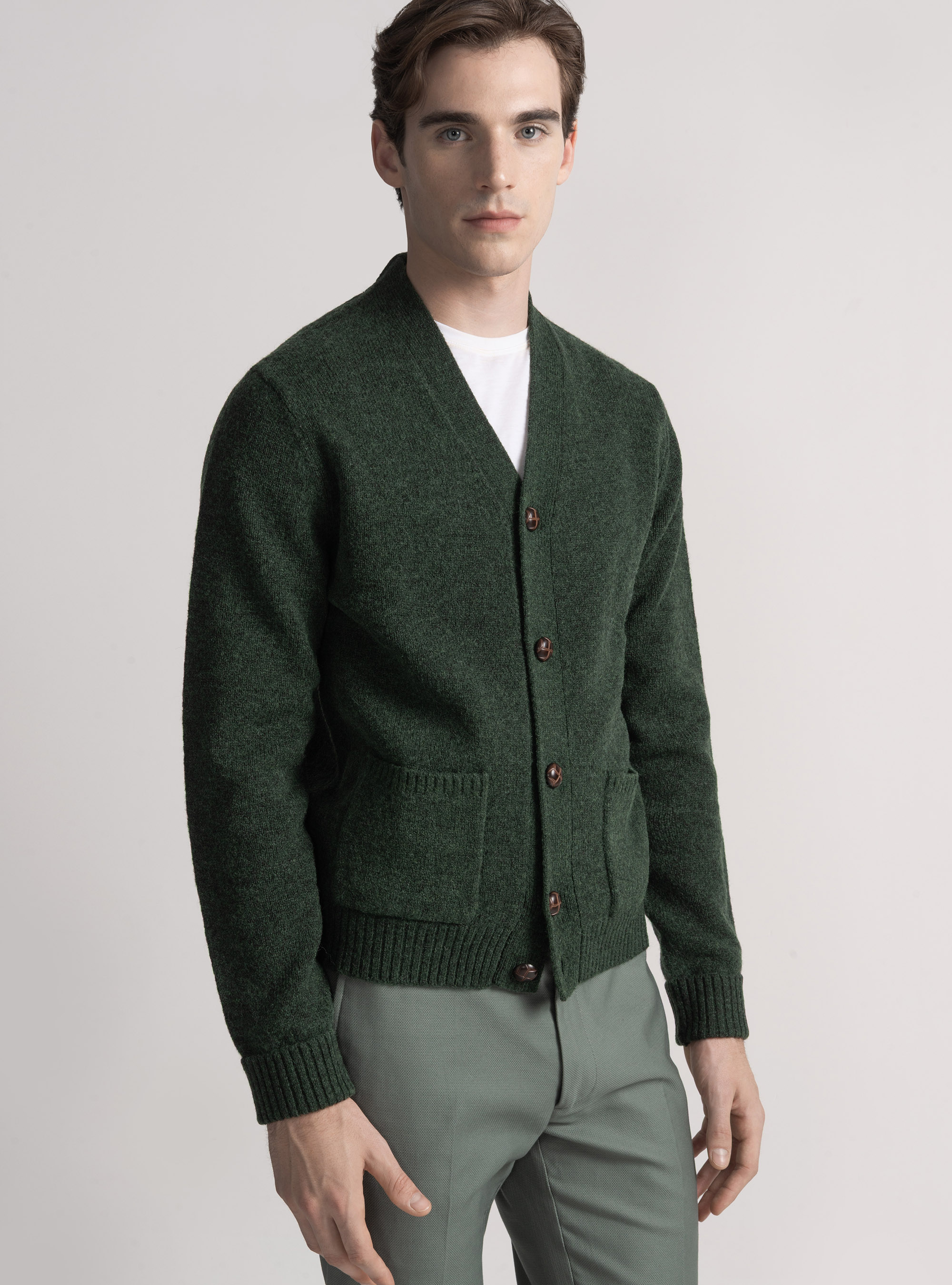 Shetland wool knit cardigan, GREEN