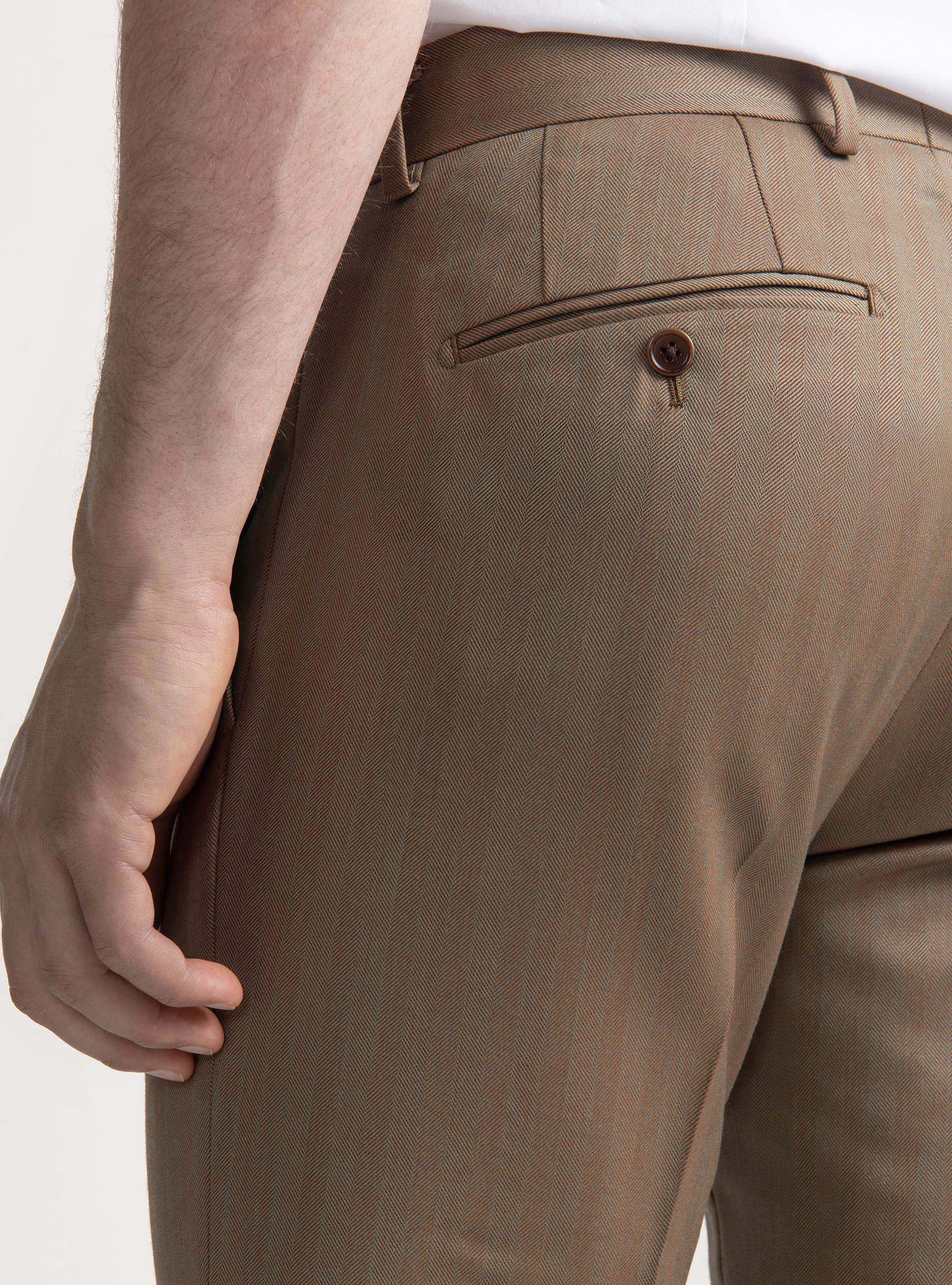 Pantalón de traje en espiga de lana Vitale Barberis Canonico, ARCILLA