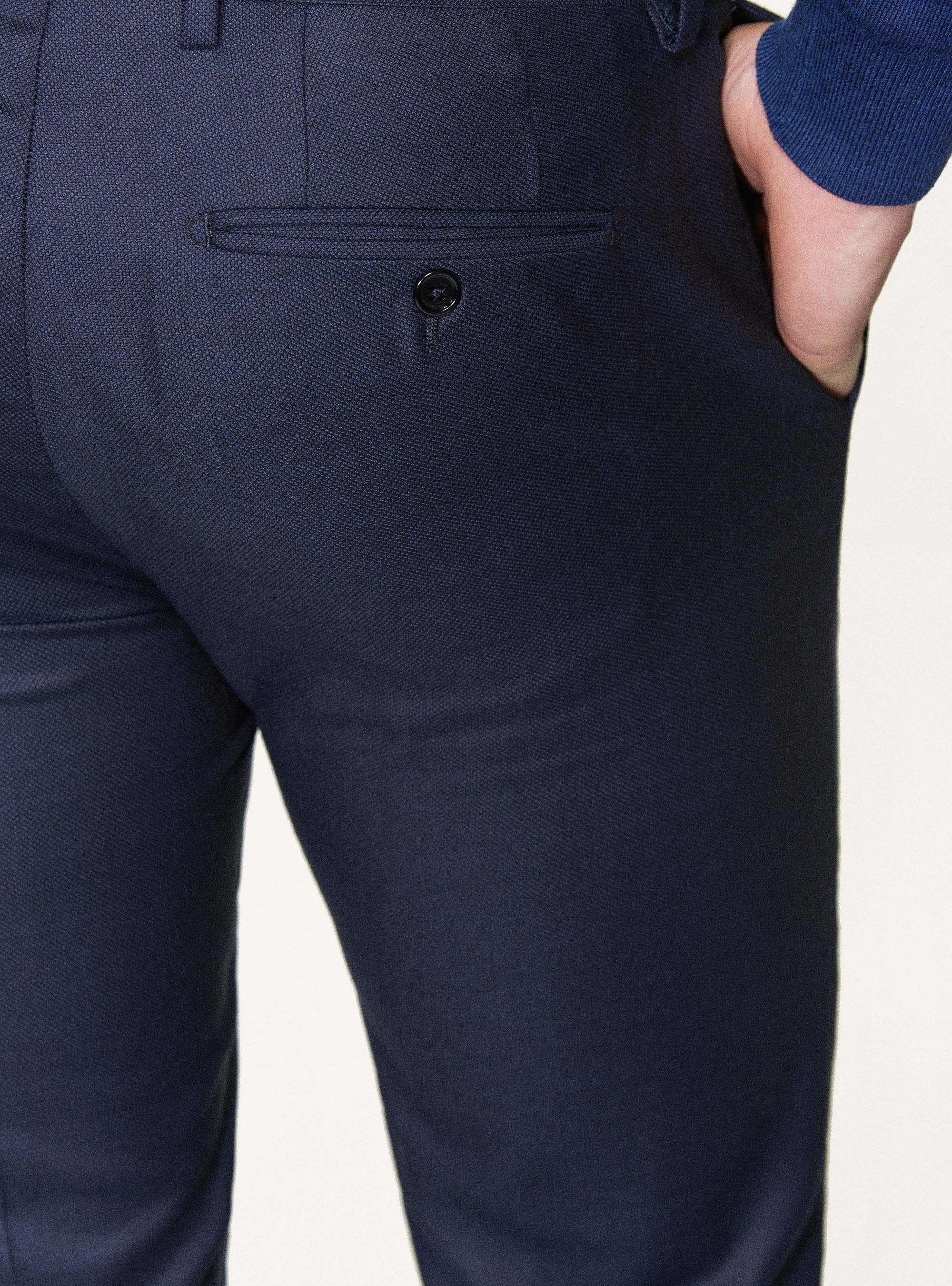 Pantaloni per abito in lana occhio di pernice superfine 110's Vitale Barberis Canonico, BLU NAVY