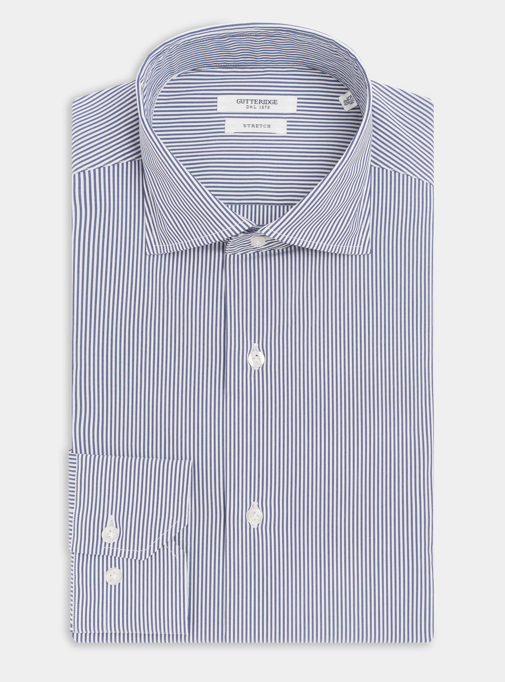 Camicia slim fit in popeline di cotone stretch rigato, BLU NAVY