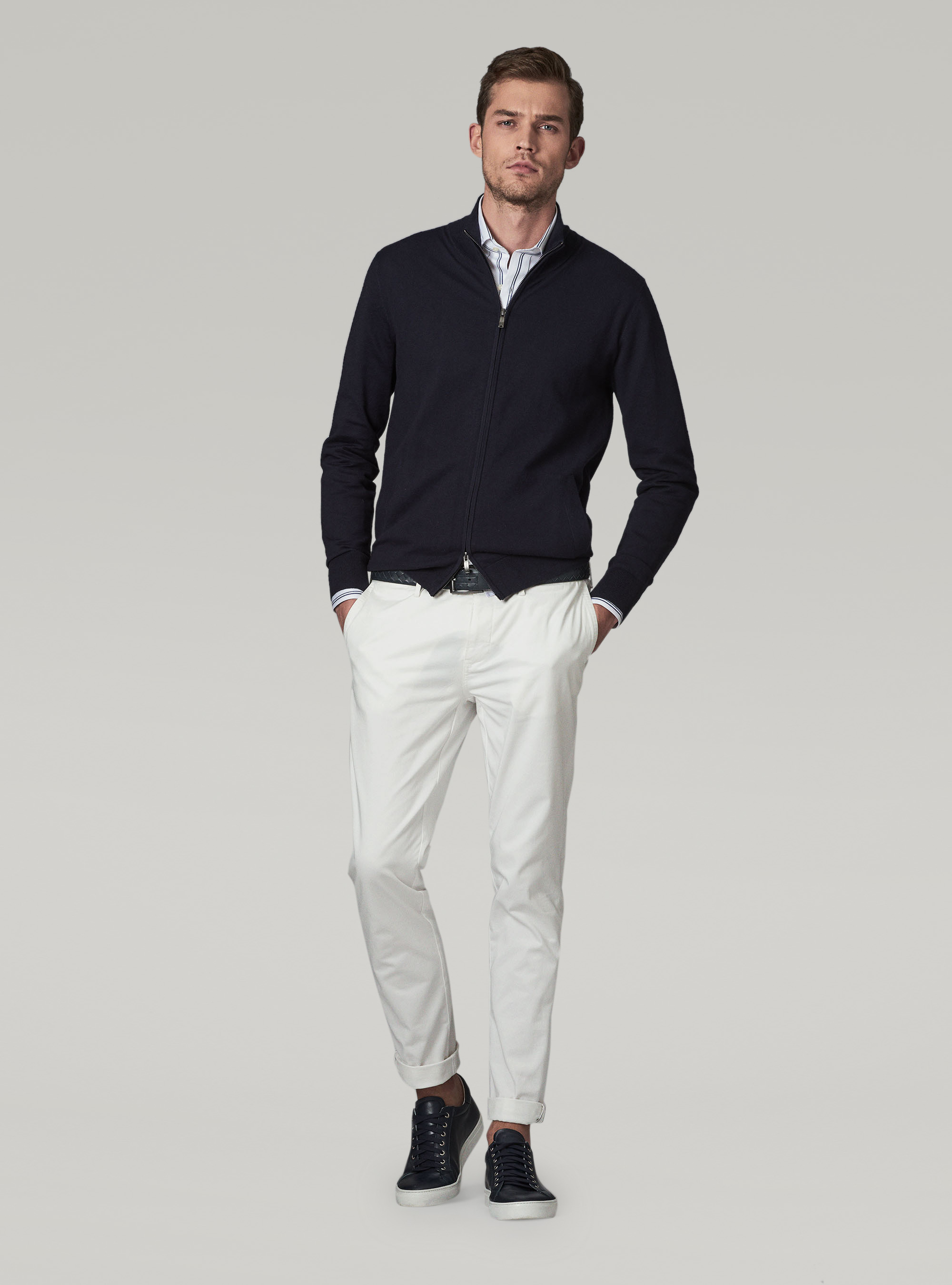 Cardigan in cotone seta e cashmere, BLU NAVY