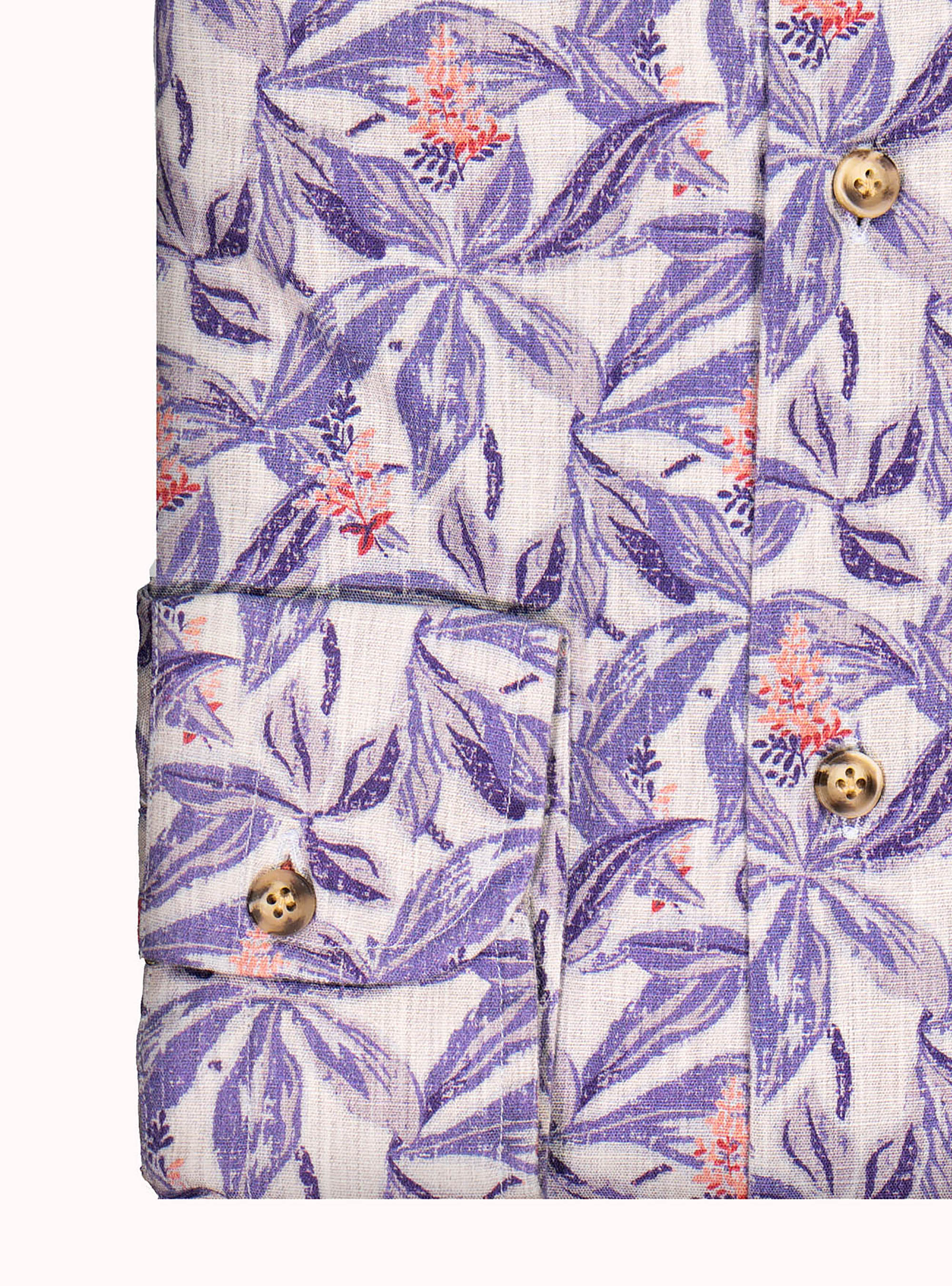 Camicia collo francese semi aperto con taschino e stampa a fiori, GREY