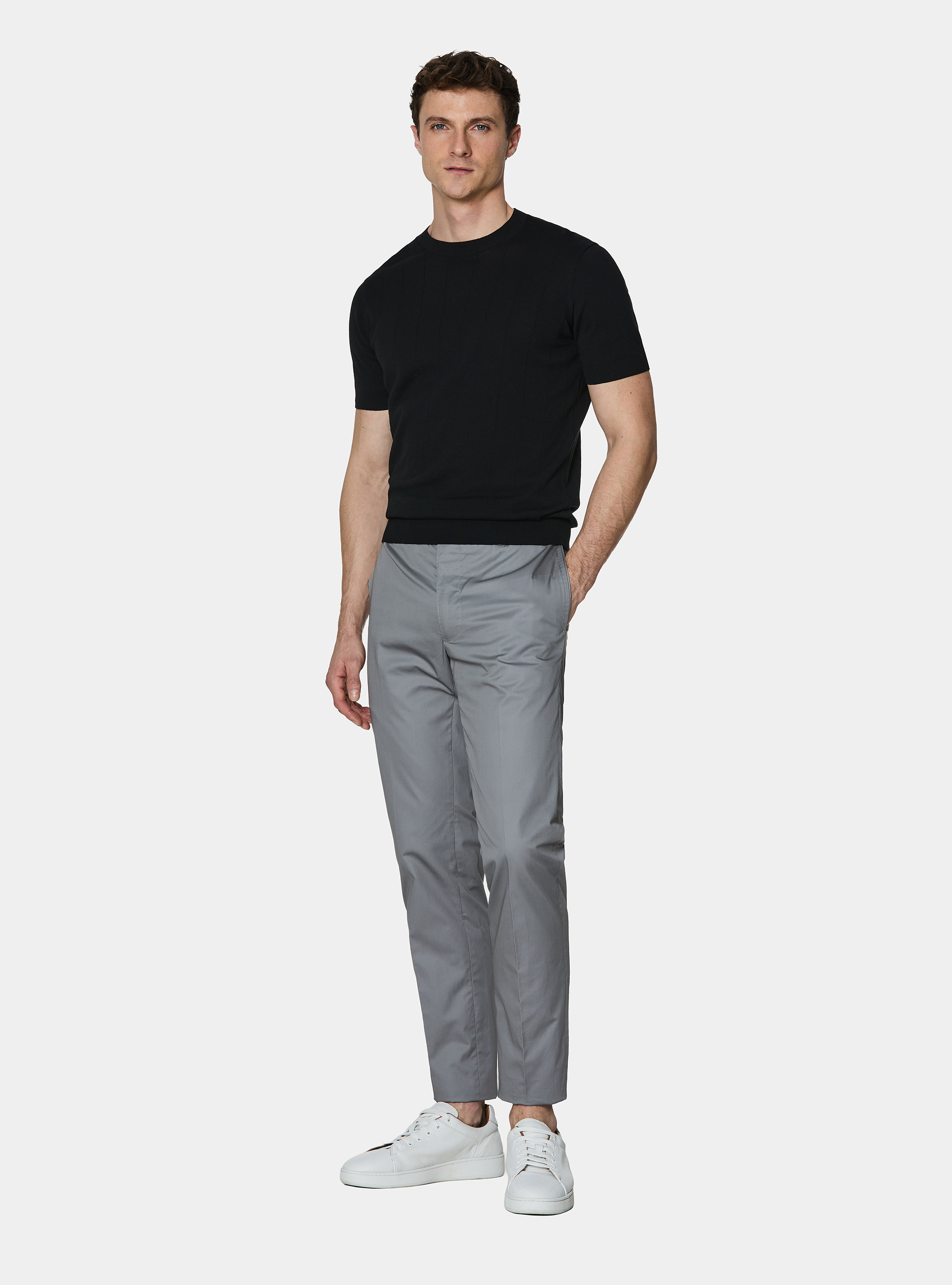 Maglia in puro cotone costa piatta, NERO