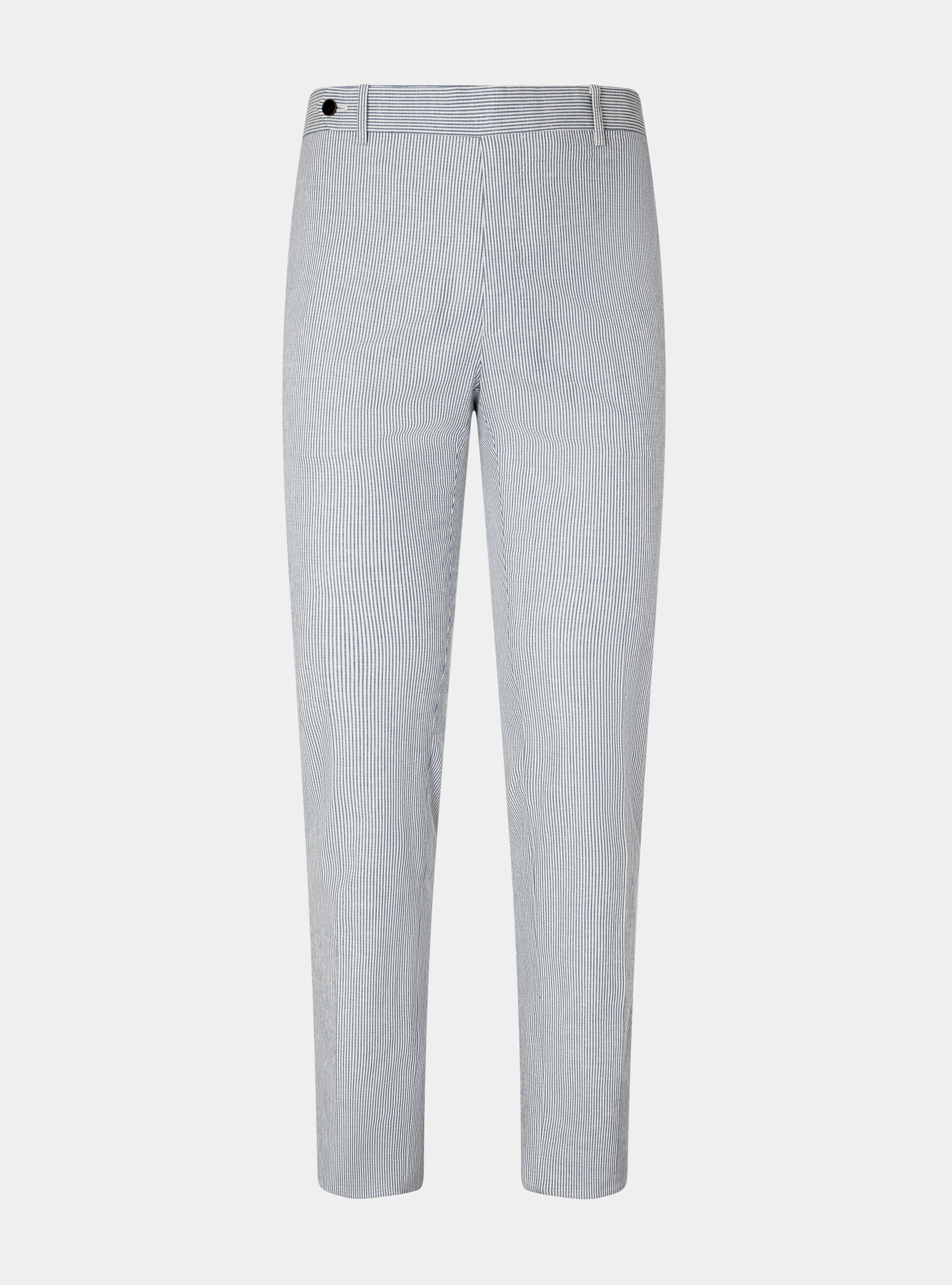 Pantaloni in cotone e lino rigato, 0243C DENIM