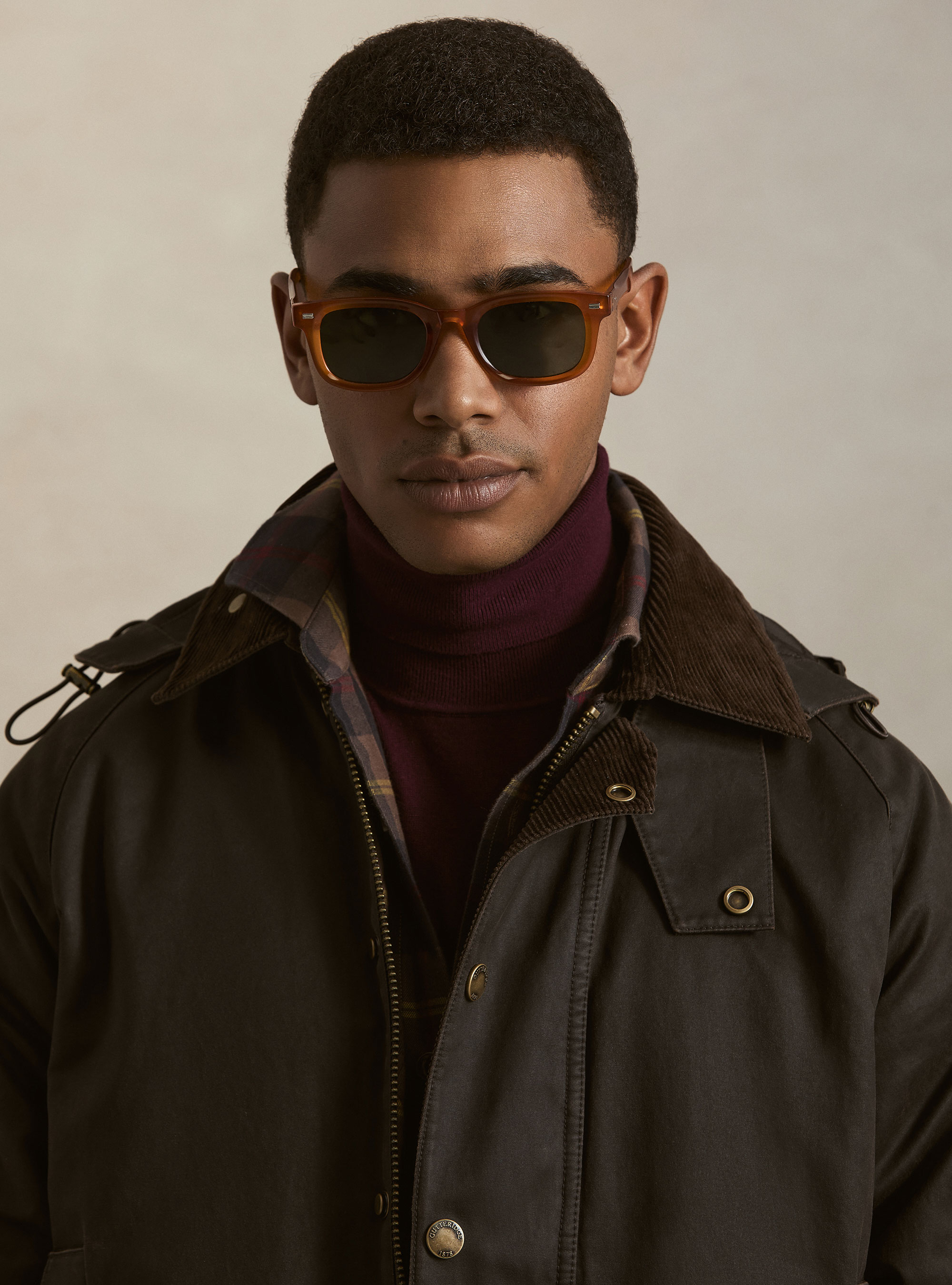 Cotton-blend waxed jacket, BROWN