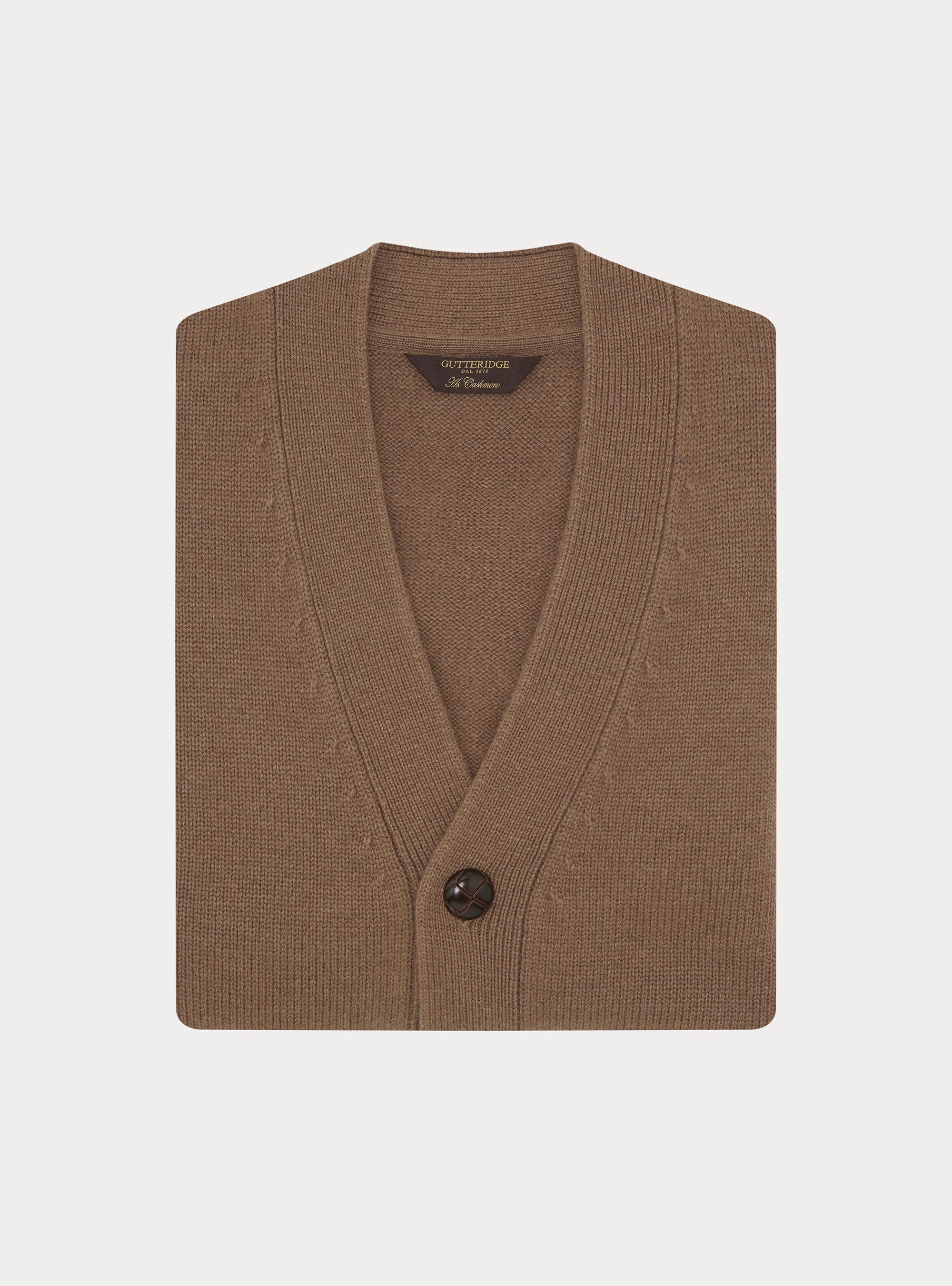 Gilet &agrave; boutons en laine et cachemire, NOISETTE