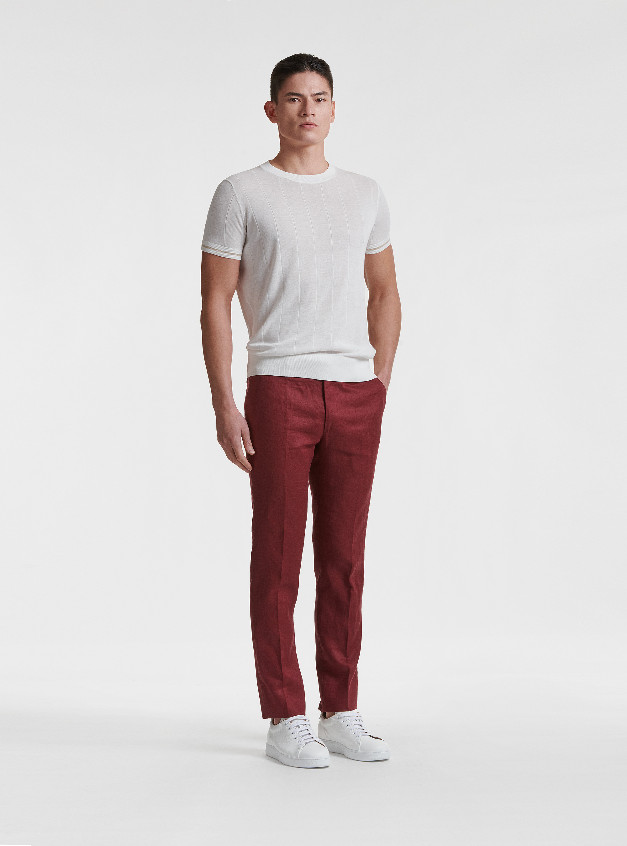 Pantaloni per abito in puro lino, BORDEAUX