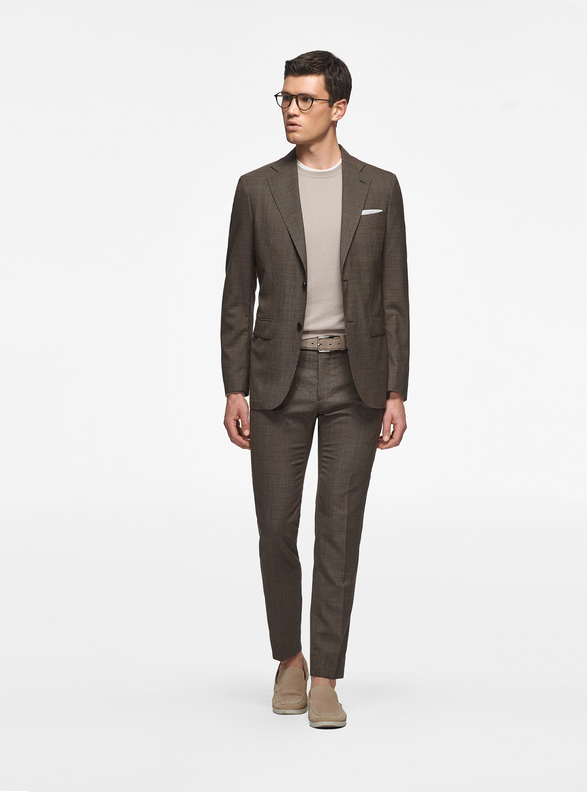 Abito pied de poule in lana marrone, 