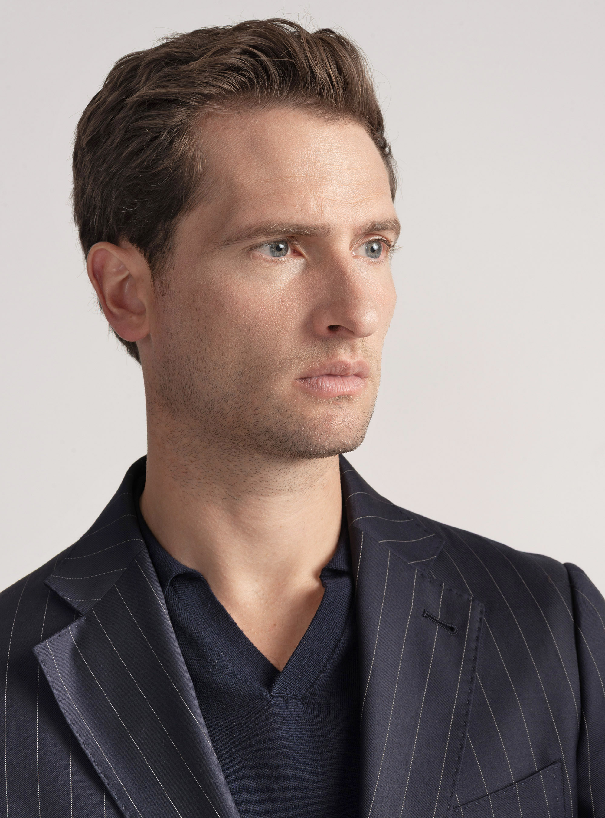 Americana de traje a rayas de pura lana Vitale Barberis Canonico, AZUL MARINO