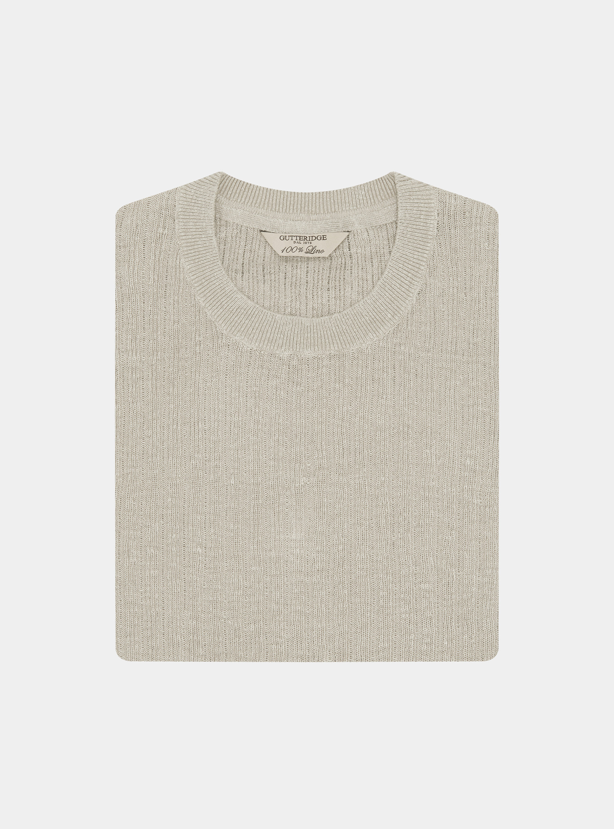 Maglia girocollo a costine in puro lino, SABBIA