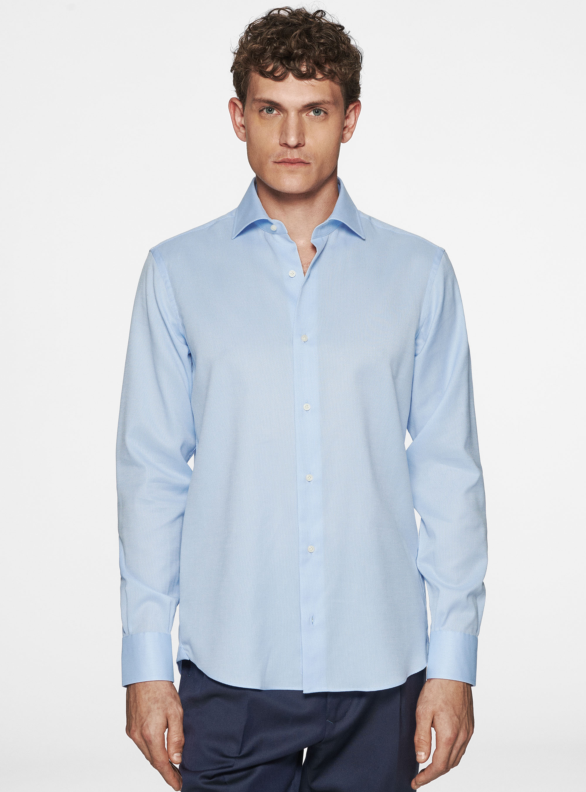 Camicia in cotone operato, AZZURRO