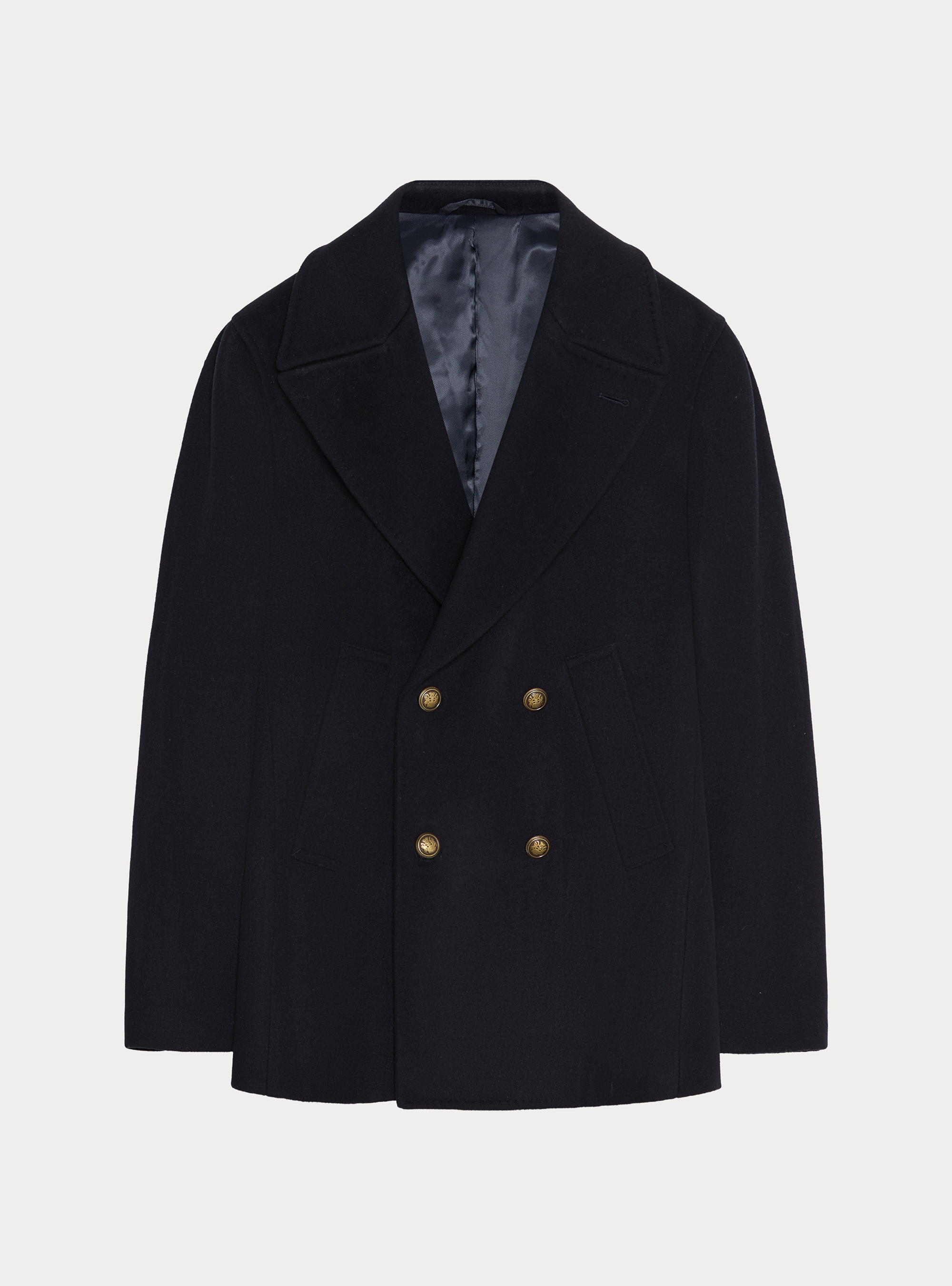Peacoat de lana y cachemira con botones de metal, AZUL MARINO