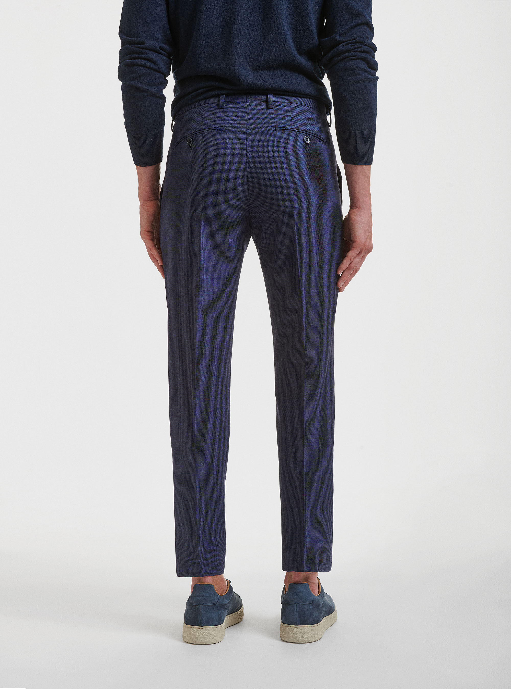 Pantaloni per abito in pura lana pied de poule, BLU NAVY