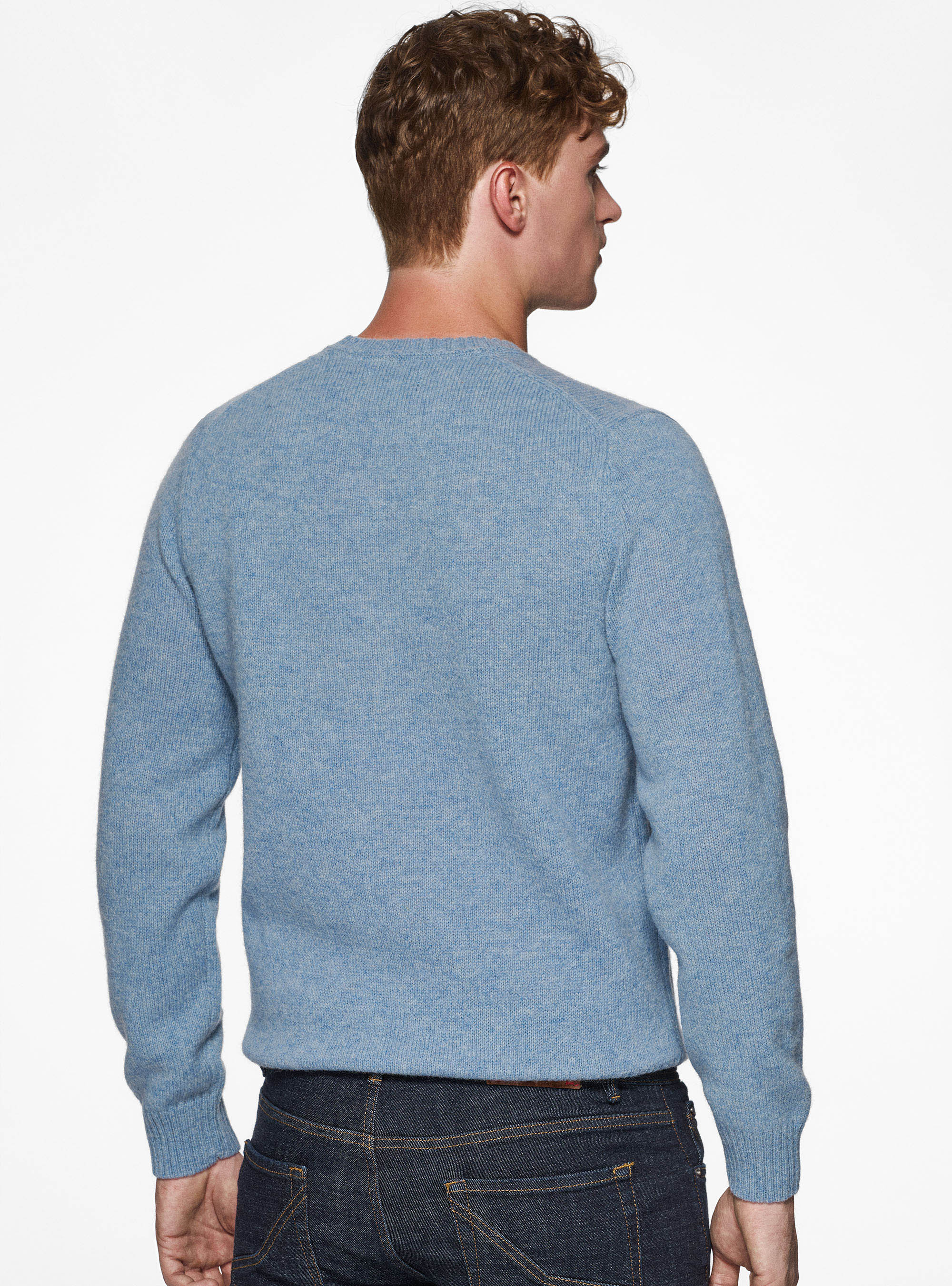 Maglia girocollo in lana shetland, AZZURRO