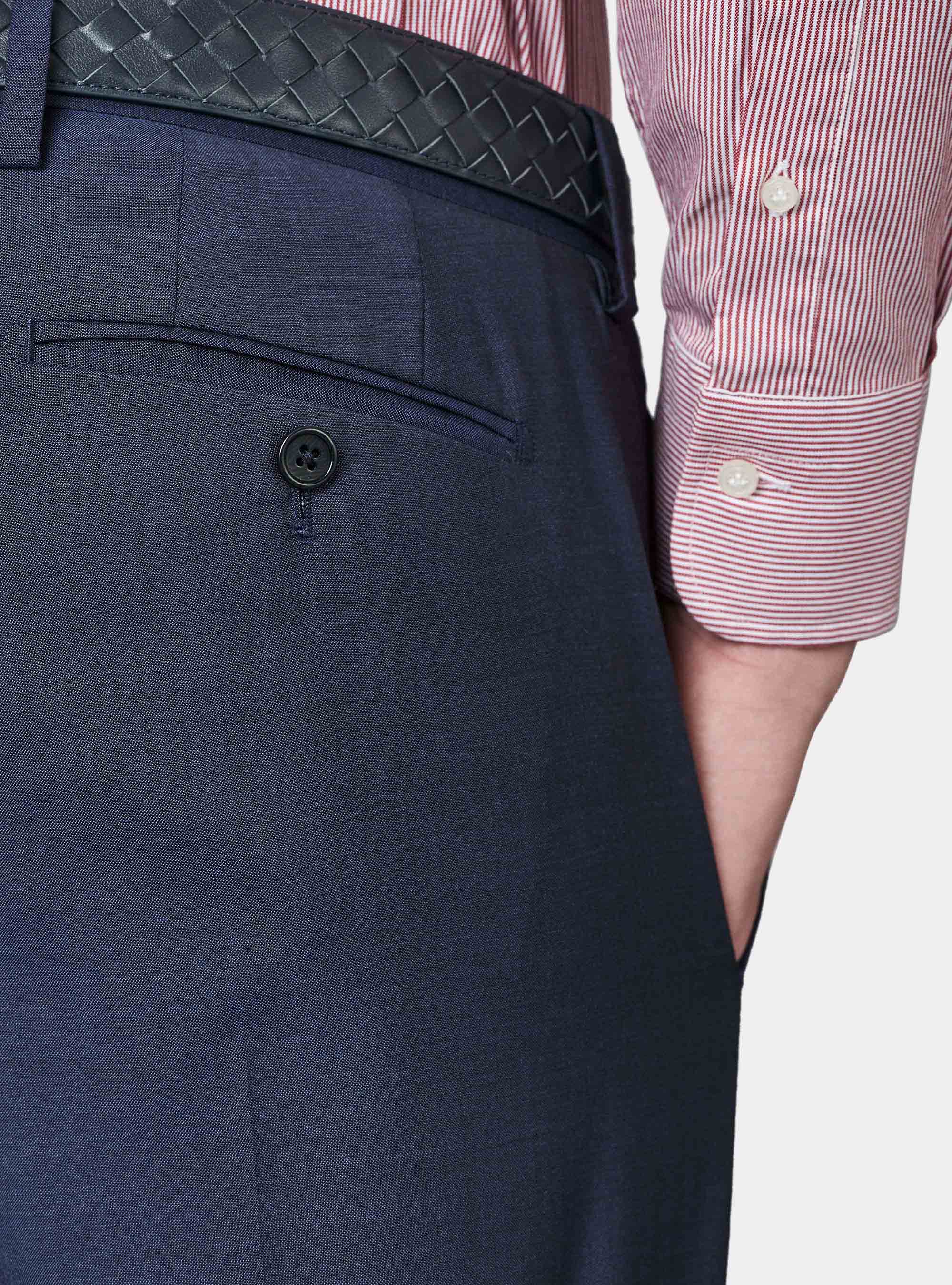 Pantaloni per abito in lana micro texture super 100, BLU NAVY