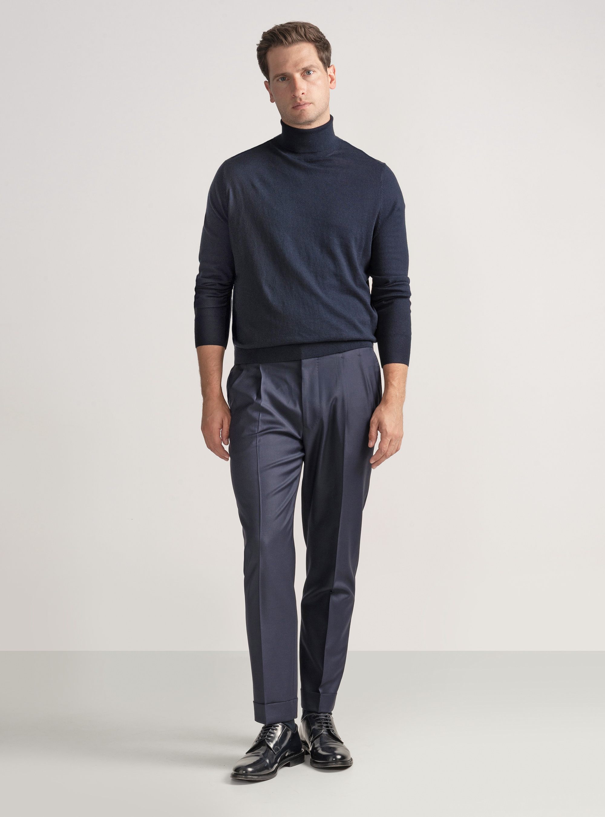 Silk and cashmere cotton turtleneck, NAVY BLUE